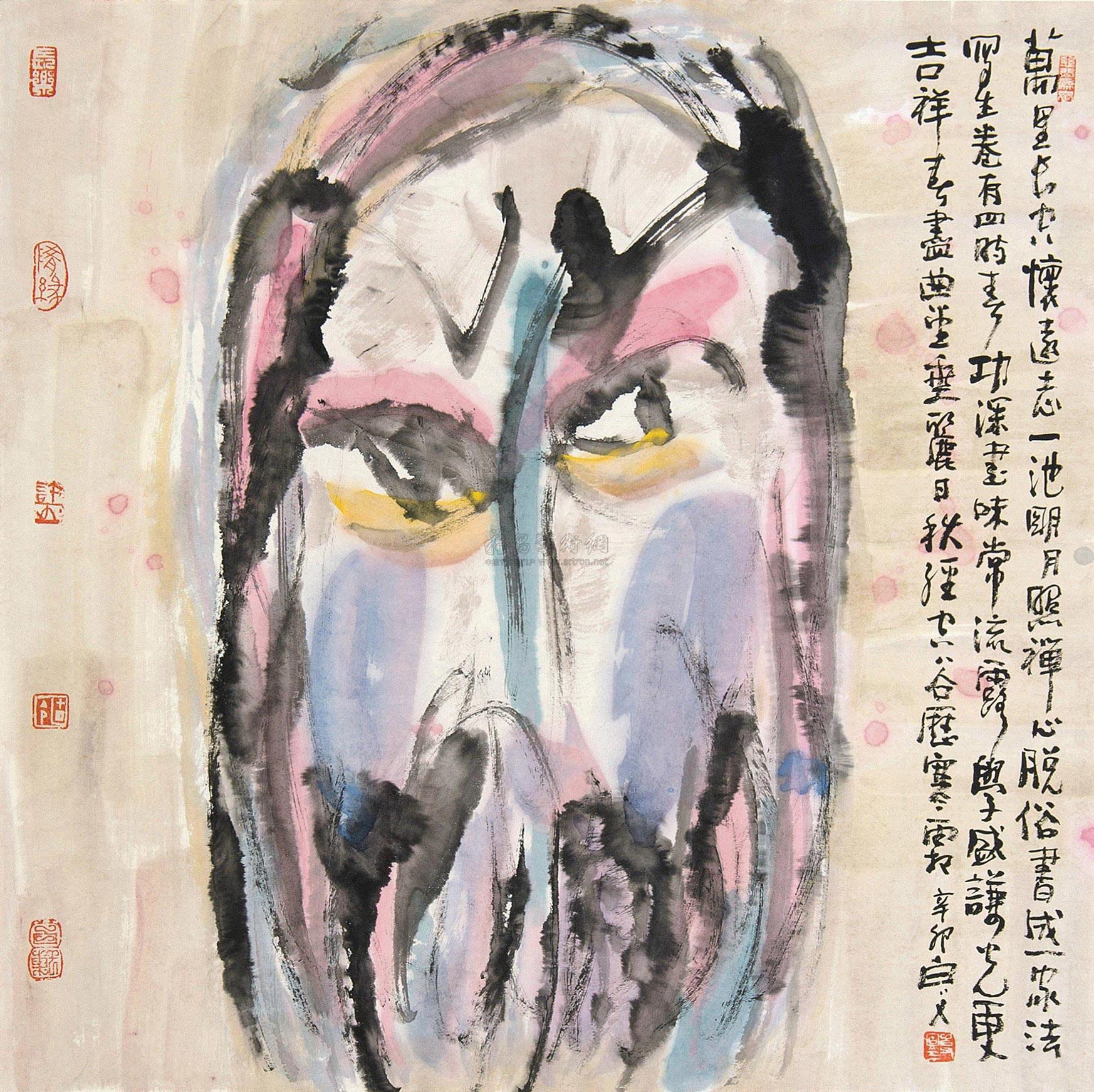 0187 脸谱 托片 设色纸本