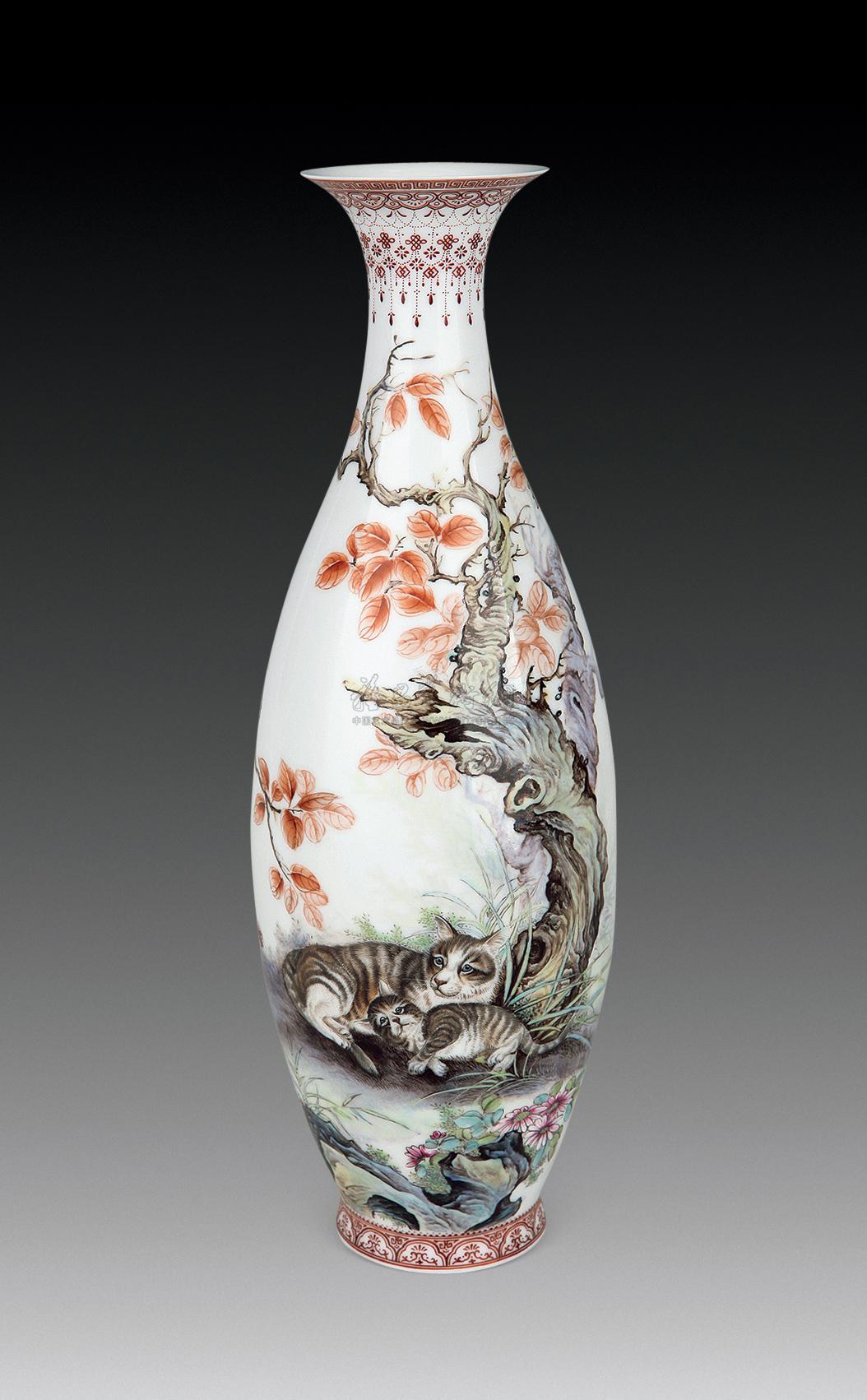 【张松涛款薄胎画猫瓶】拍卖品_图片_价格_鉴赏_现当代及其它瓷器