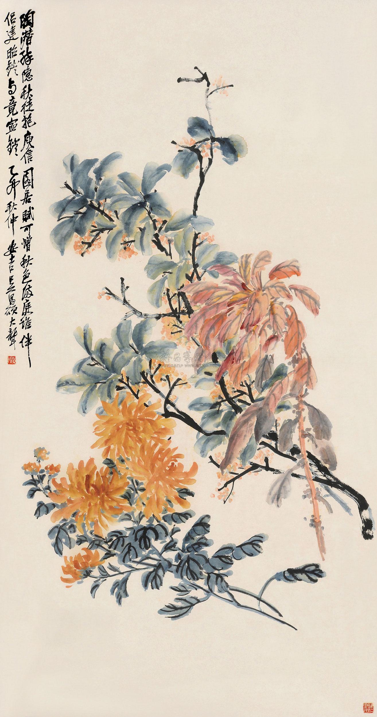 0397乙卯1915年作秋花图立轴设色纸本