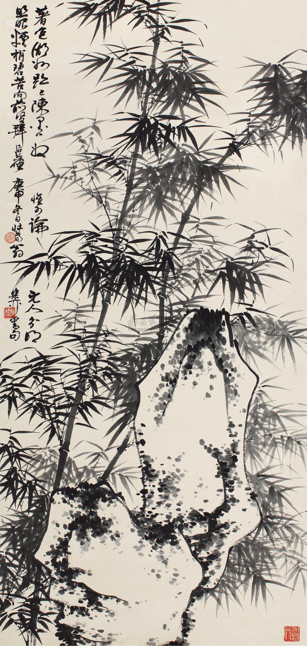 00491980年作竹石双清立轴水墨纸本