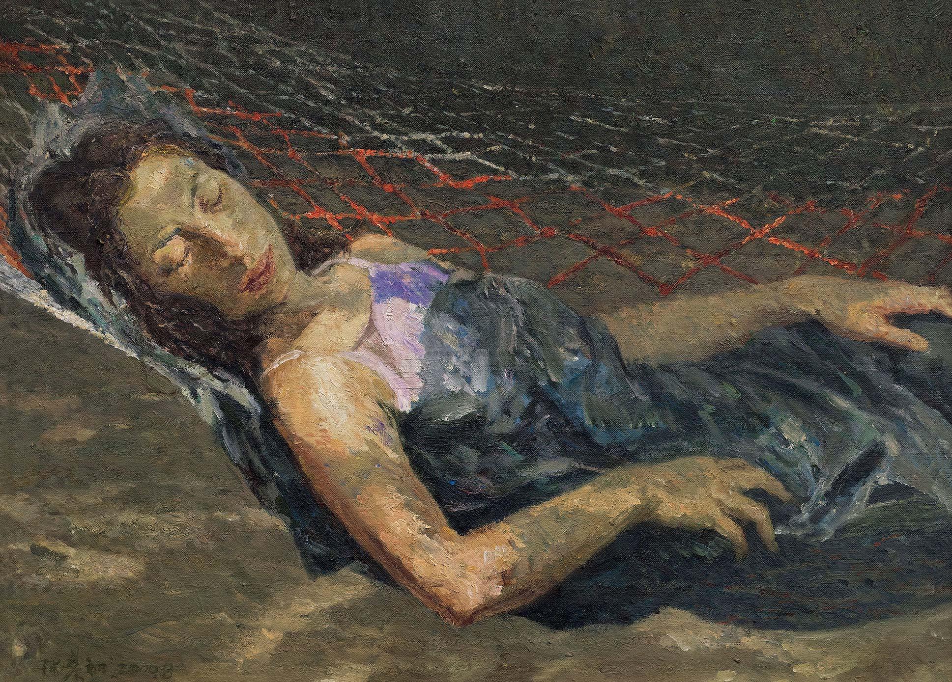 00362000年作树荫下的少女之三布面油画69
