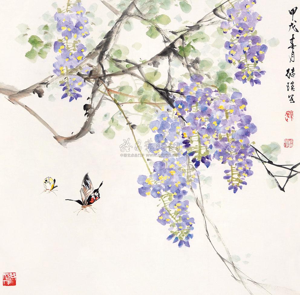 02241994年作紫藤蝴蝶立轴设色纸本