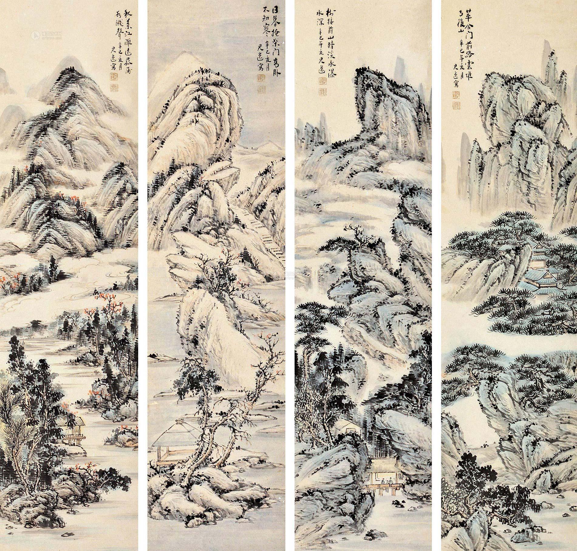 0824山水四条屏纸本