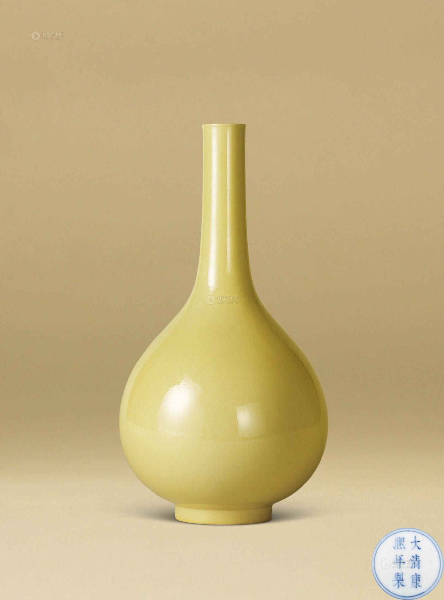0227清康熙黄釉锥把瓶