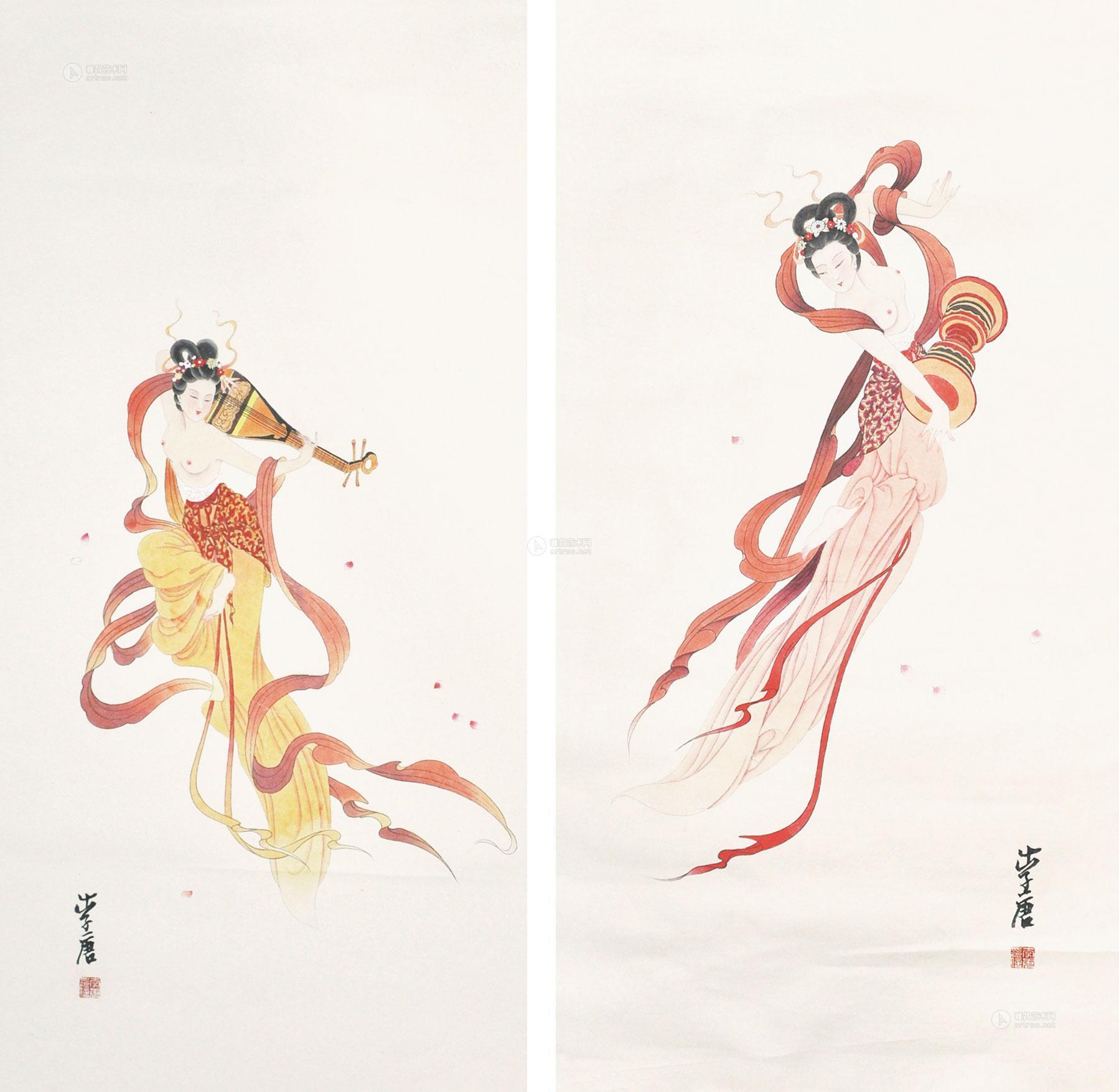 【飞天 (两幅) 镜片 纸本】拍卖品_图片_价格_鉴赏_绘画_雅昌艺术品