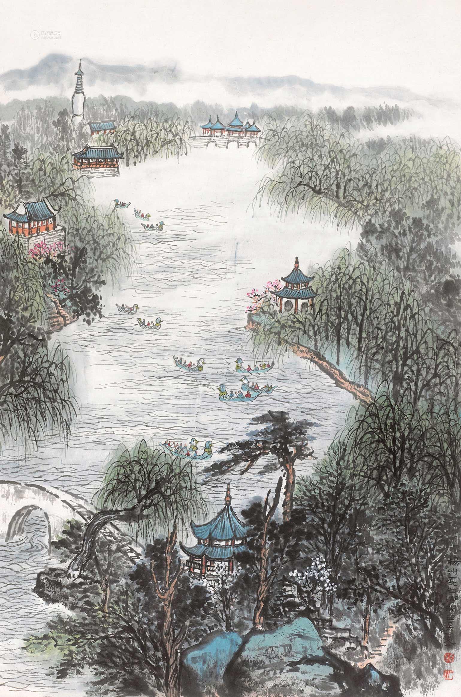 【扬州瘦西湖 镜片 设色纸本】拍卖品_图片_价格_鉴赏_绘画_雅昌艺术