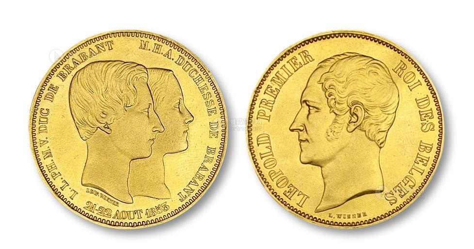 7104比利时1853年贝尔盖布拉班特双人像100法郎金币一枚