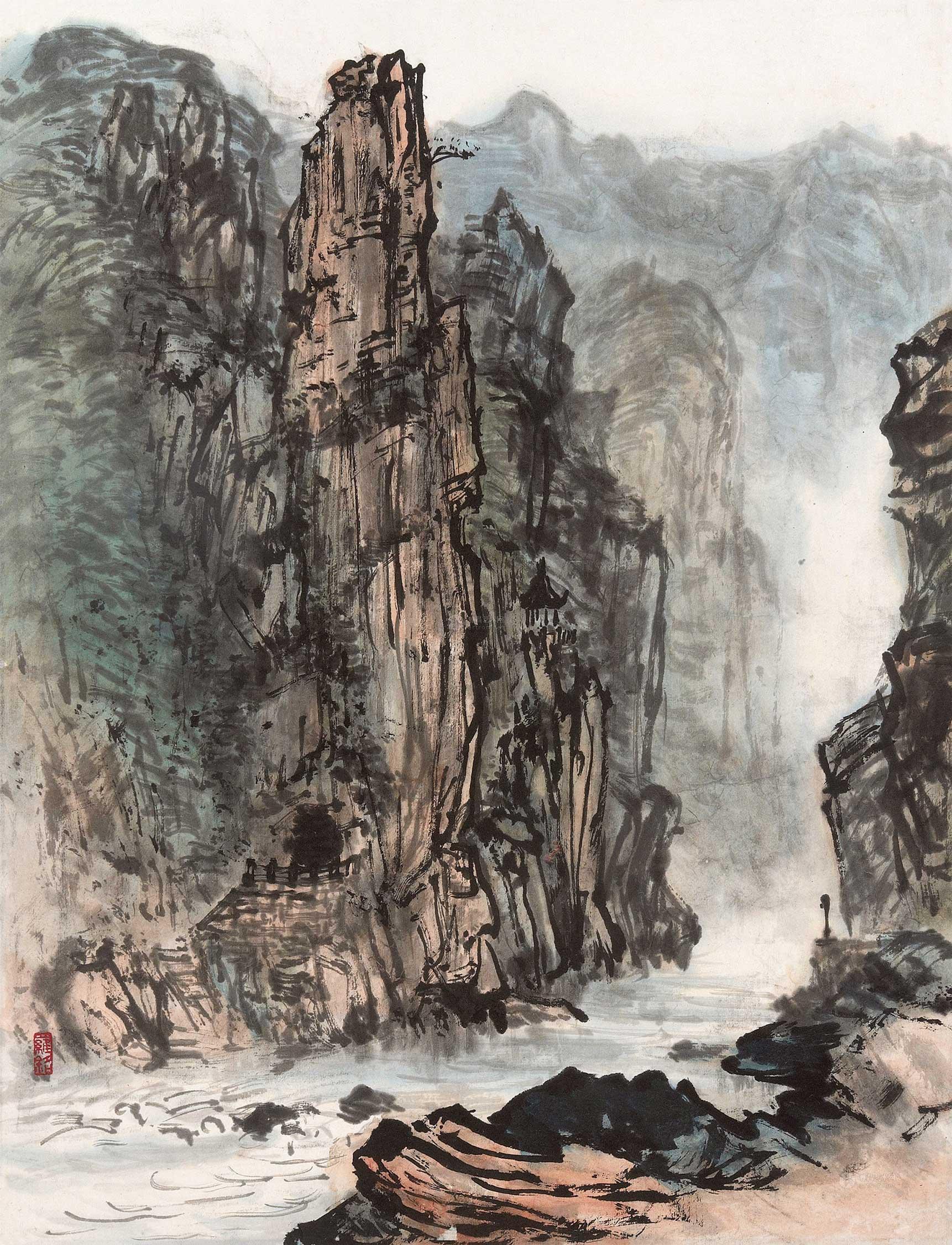 0132汉中褒斜道镜心设色纸本