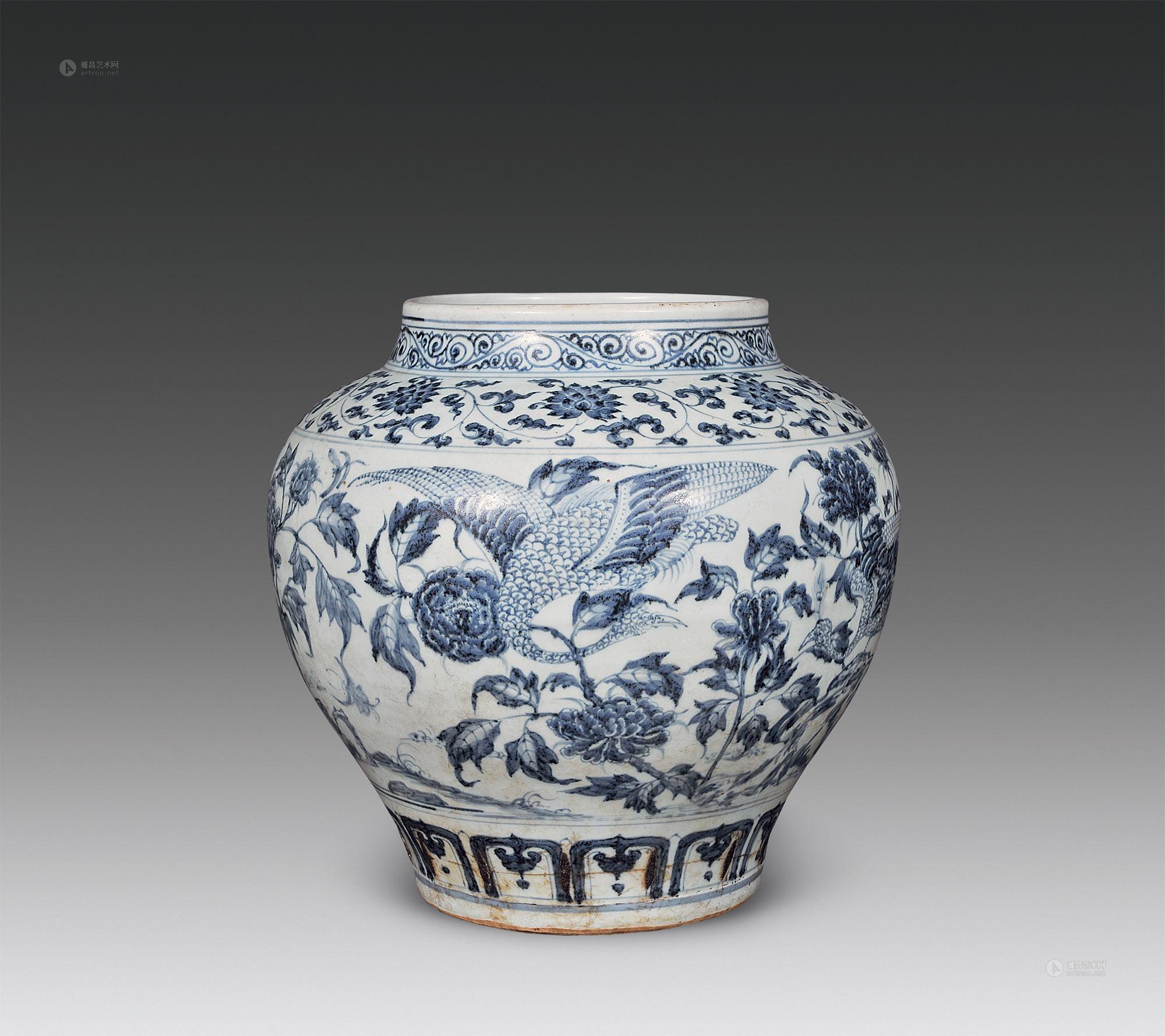 空白期 青花孔雀牡丹图大罐】拍卖品_图片_价格_鉴赏_明代青花瓷器
