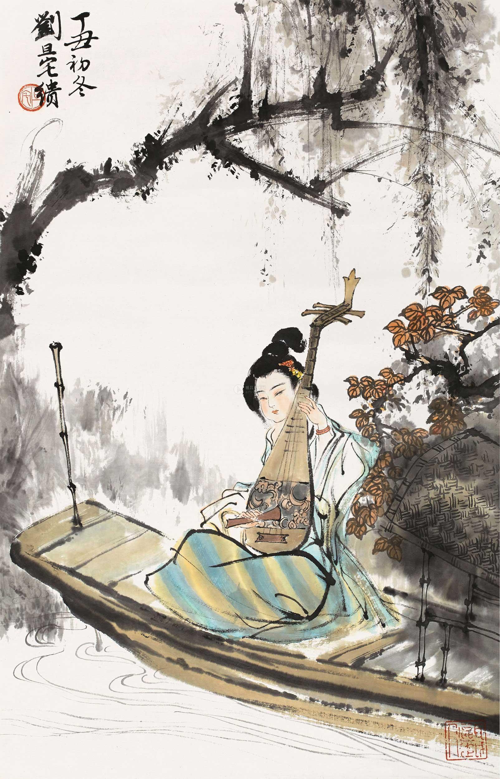 0663 1997年作 仕女琵琶 立轴 纸本