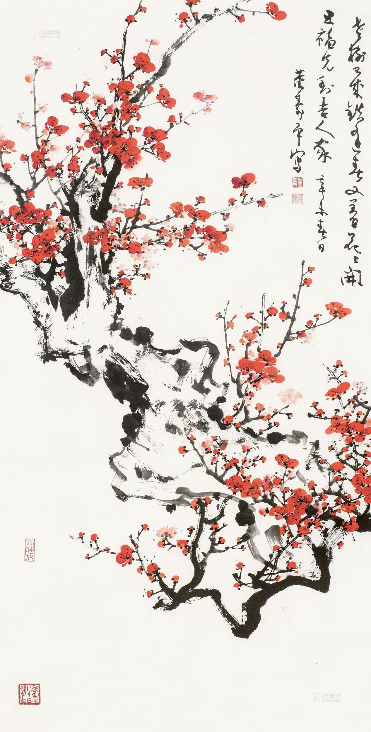 0427红梅镜片设色纸本