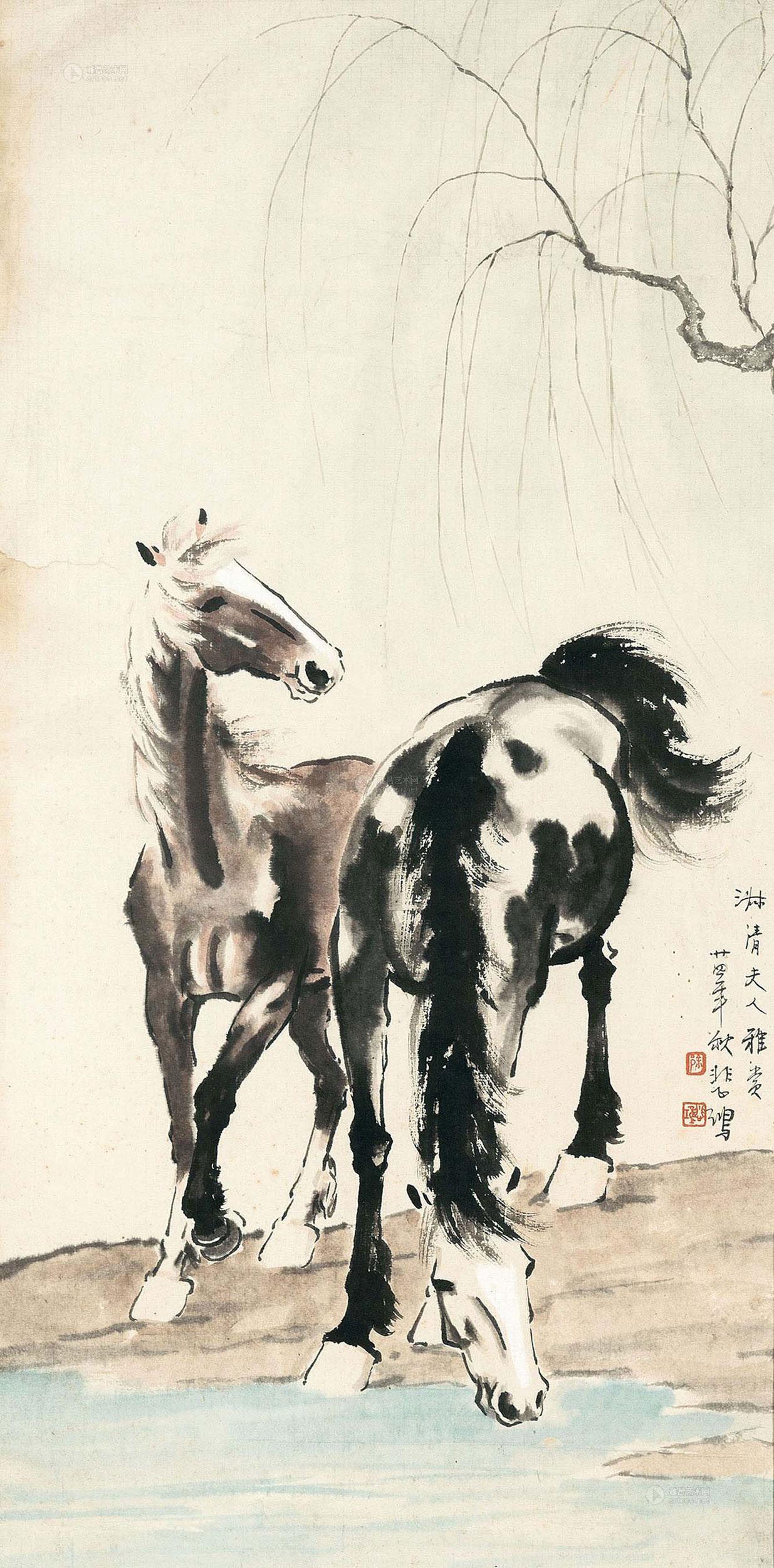 【双骏图 镜框 纸本】拍卖品_图片_价格_鉴赏_绘画_雅昌艺术品拍卖网