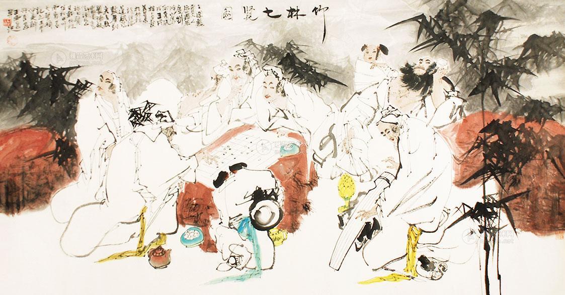 0077竹林七贤镜心纸本