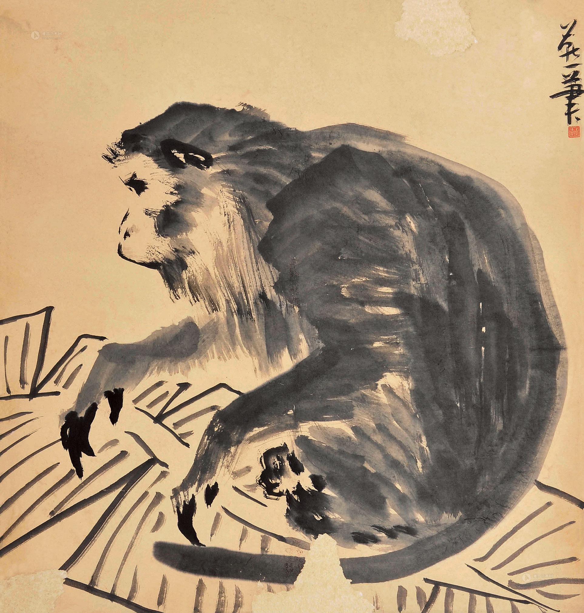 0429墨猴图立轴水墨纸本