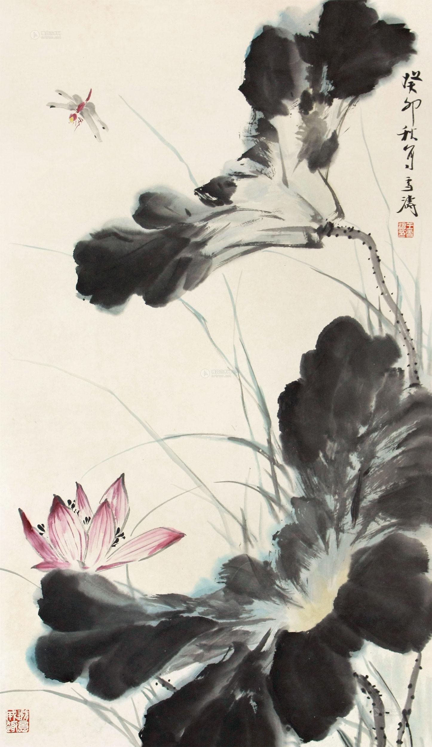 0265荷花立轴纸本