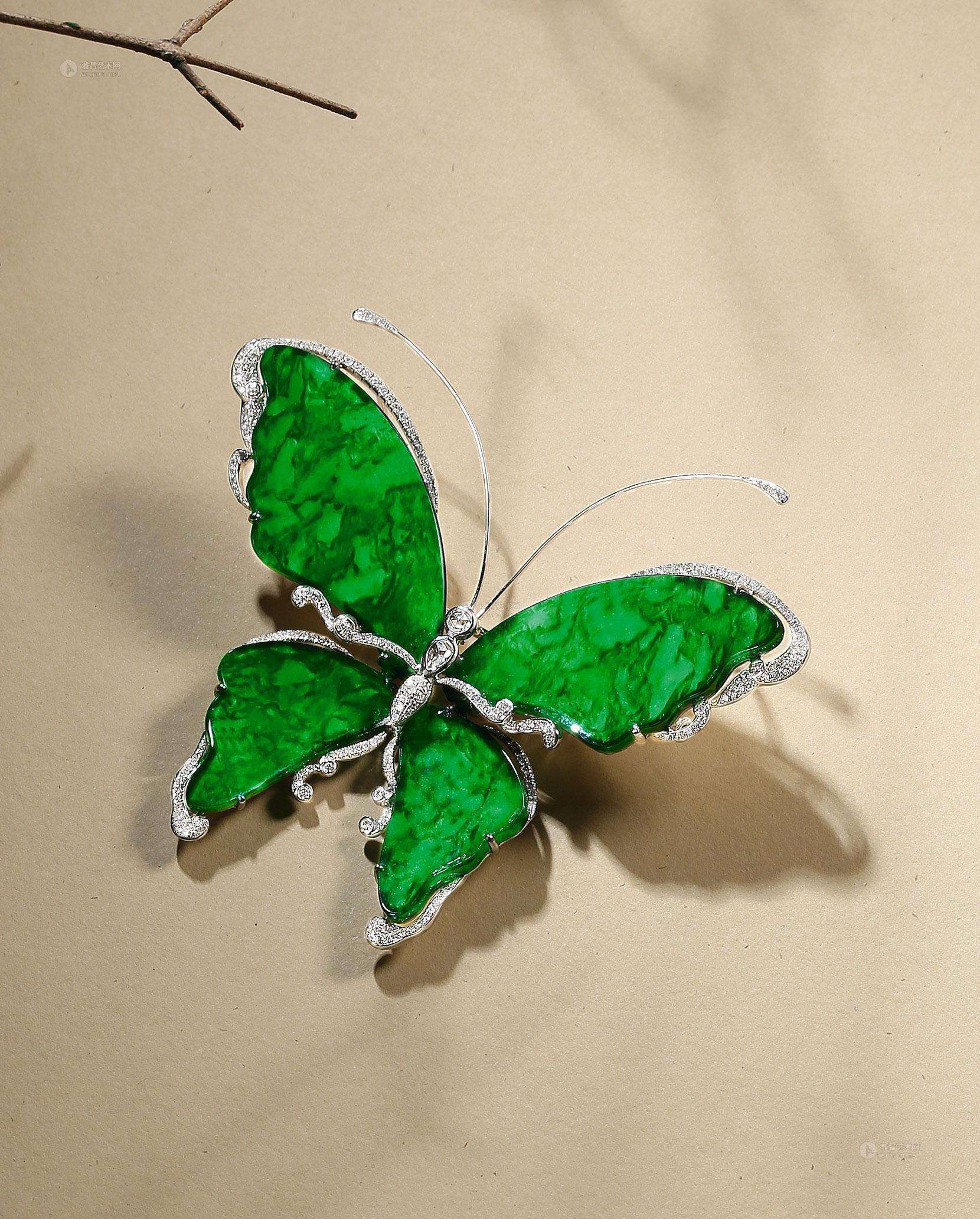 970818k金镶翡翠蝴蝶胸针