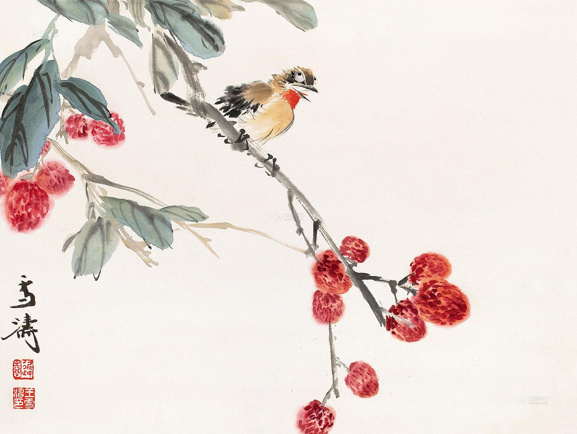 【荔枝栖雀图 立轴 设色纸本】拍卖品_图片_价格_鉴赏_绘画_雅昌艺术