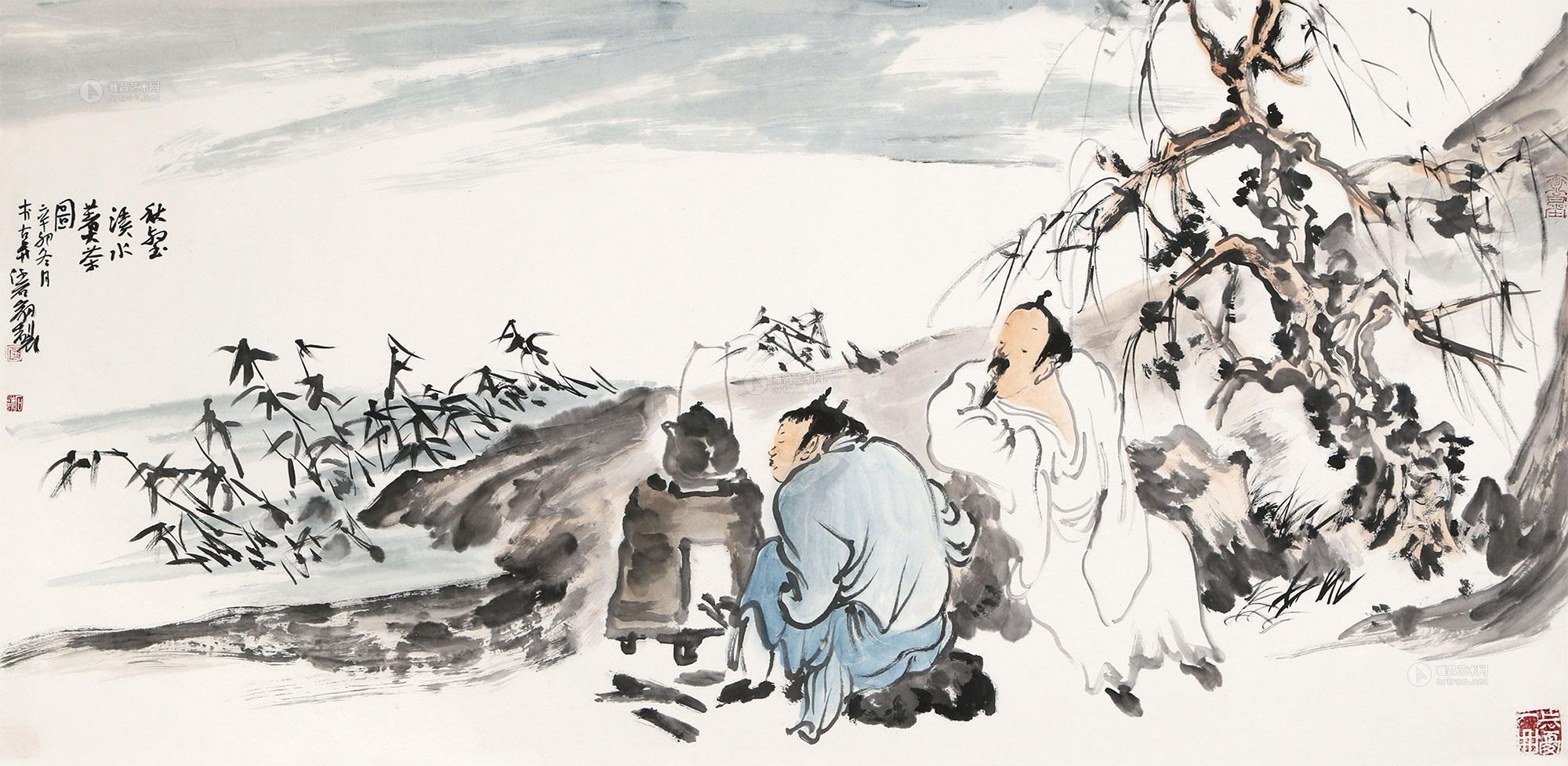0596秋壑煮茶图镜片设色纸本