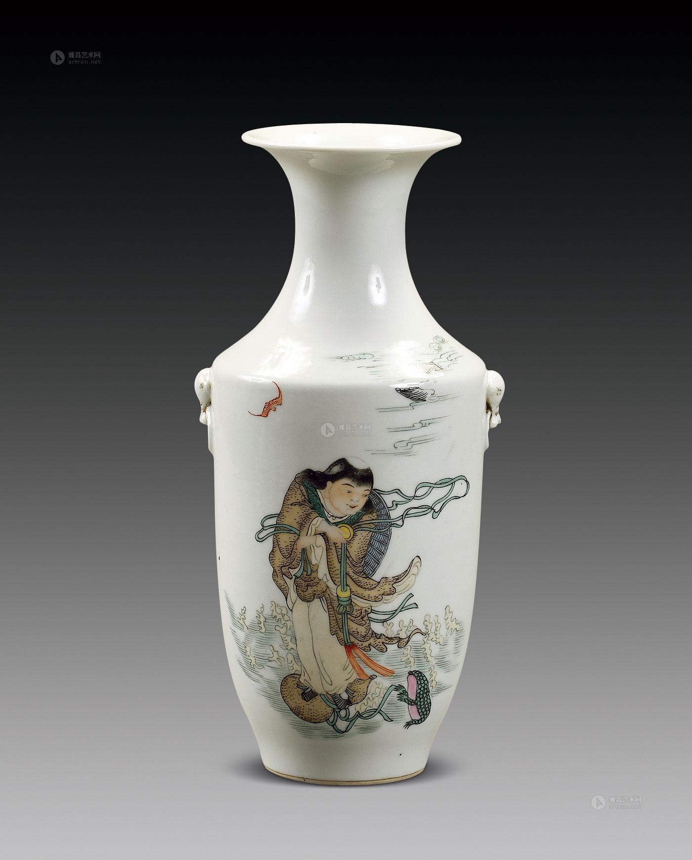 【民国 粉彩刘海戏金蟾双耳瓶】拍卖品_图片_价格_鉴赏_民国瓷器_雅昌