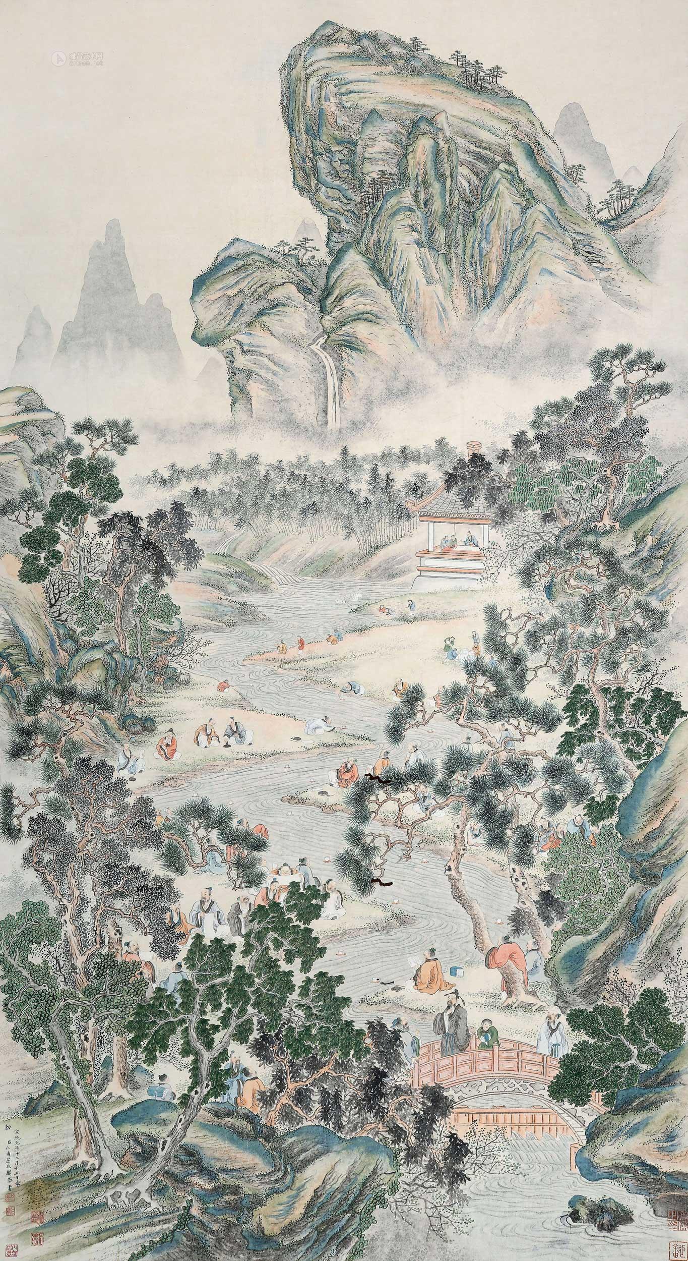 【兰亭雅集 立轴 设色纸本】拍卖品_图片_价格_鉴赏_绘画_雅昌艺术品拍卖网