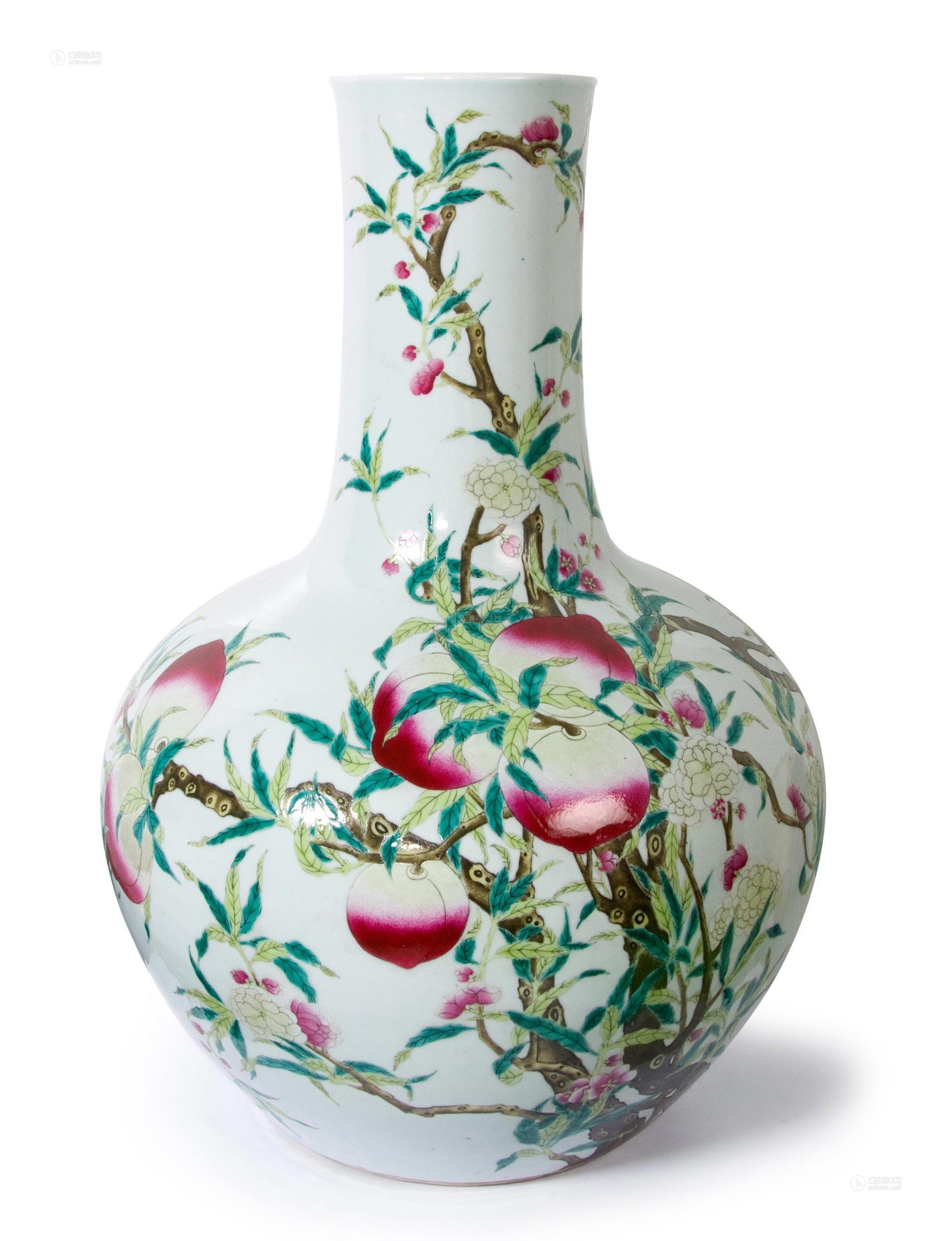 1200清光绪粉彩九桃纹天球瓶