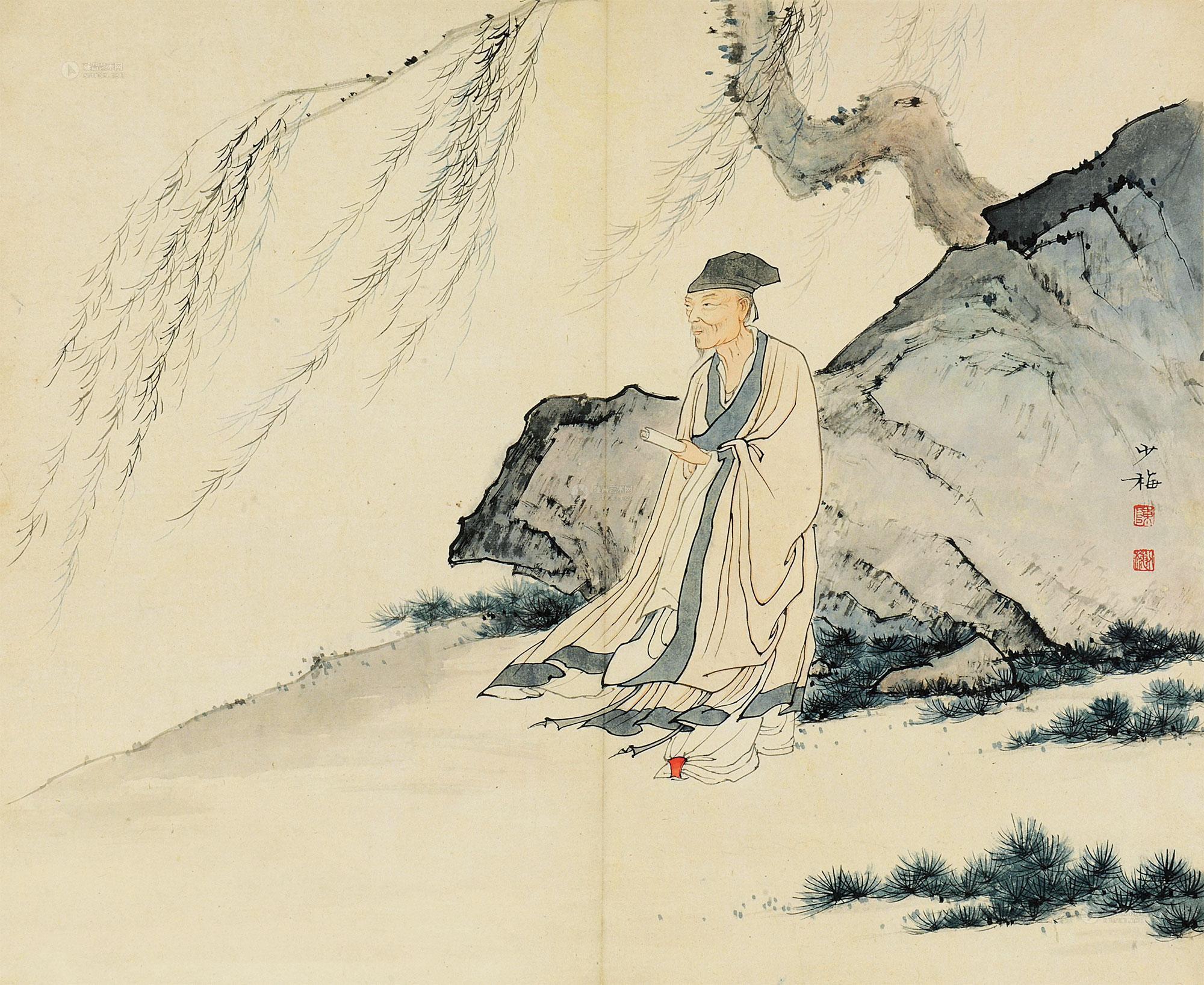 0354高士图镜心设色纸本