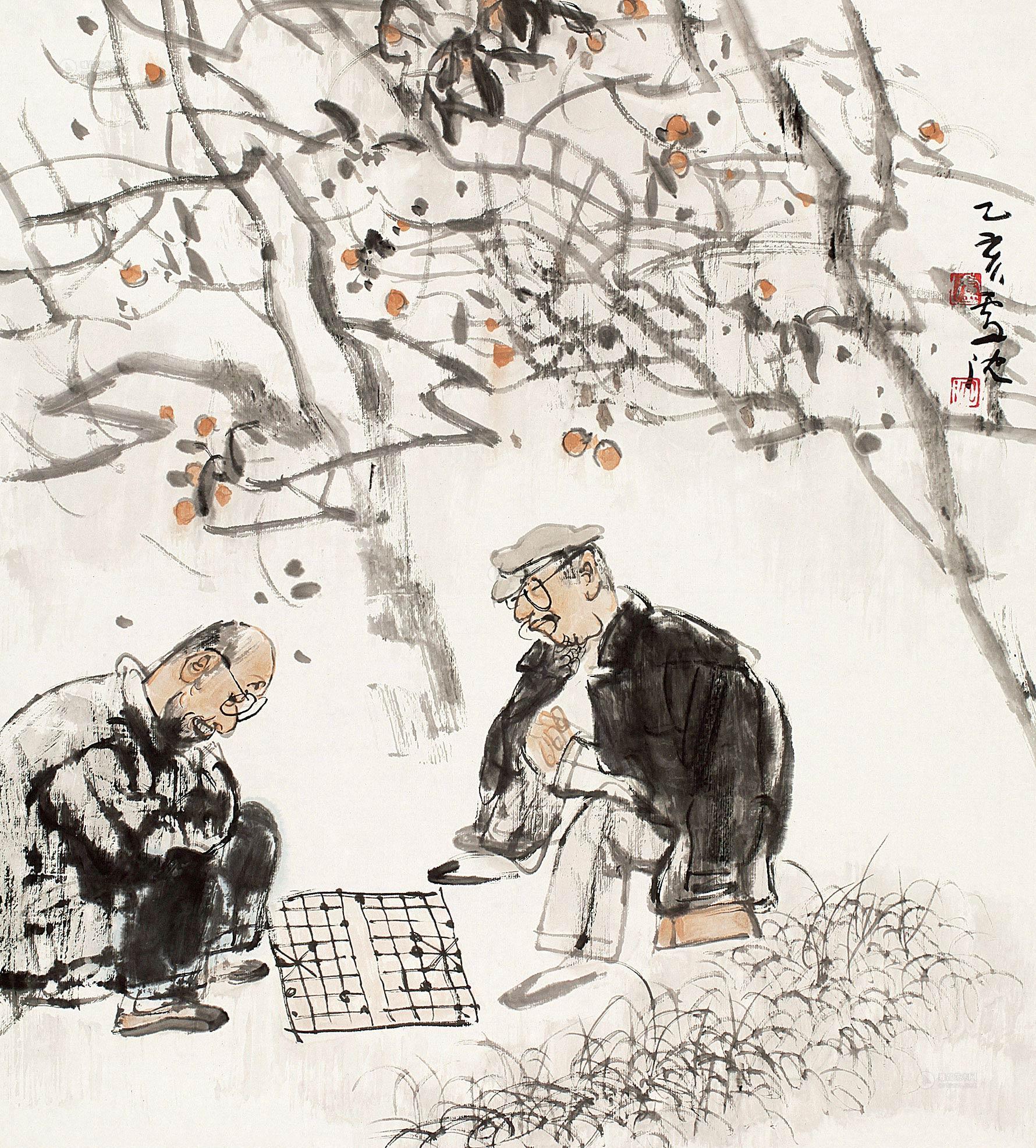 0418乙亥1995年作下棋图镜心设色纸本