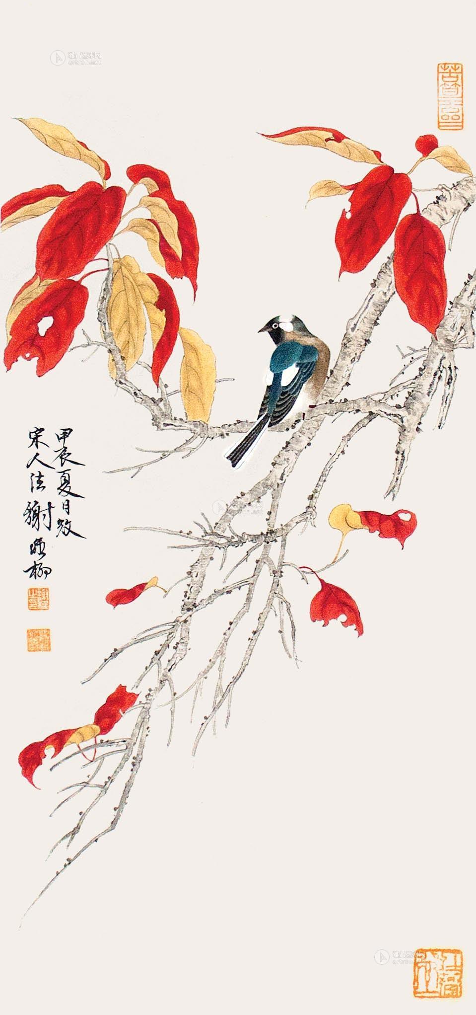 0385 红叶秋声图 立轴 纸本