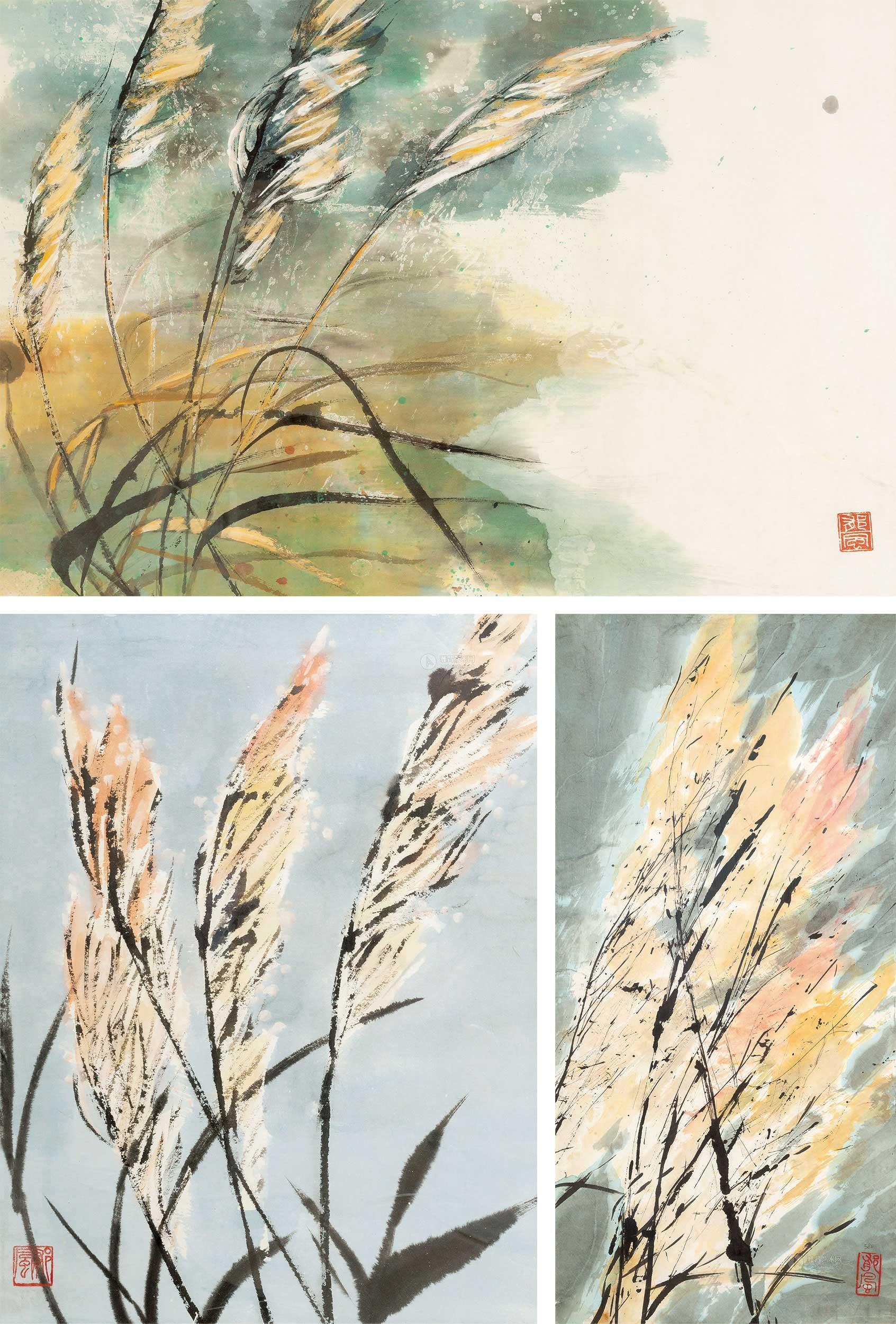 0251芦花三件设色纸本