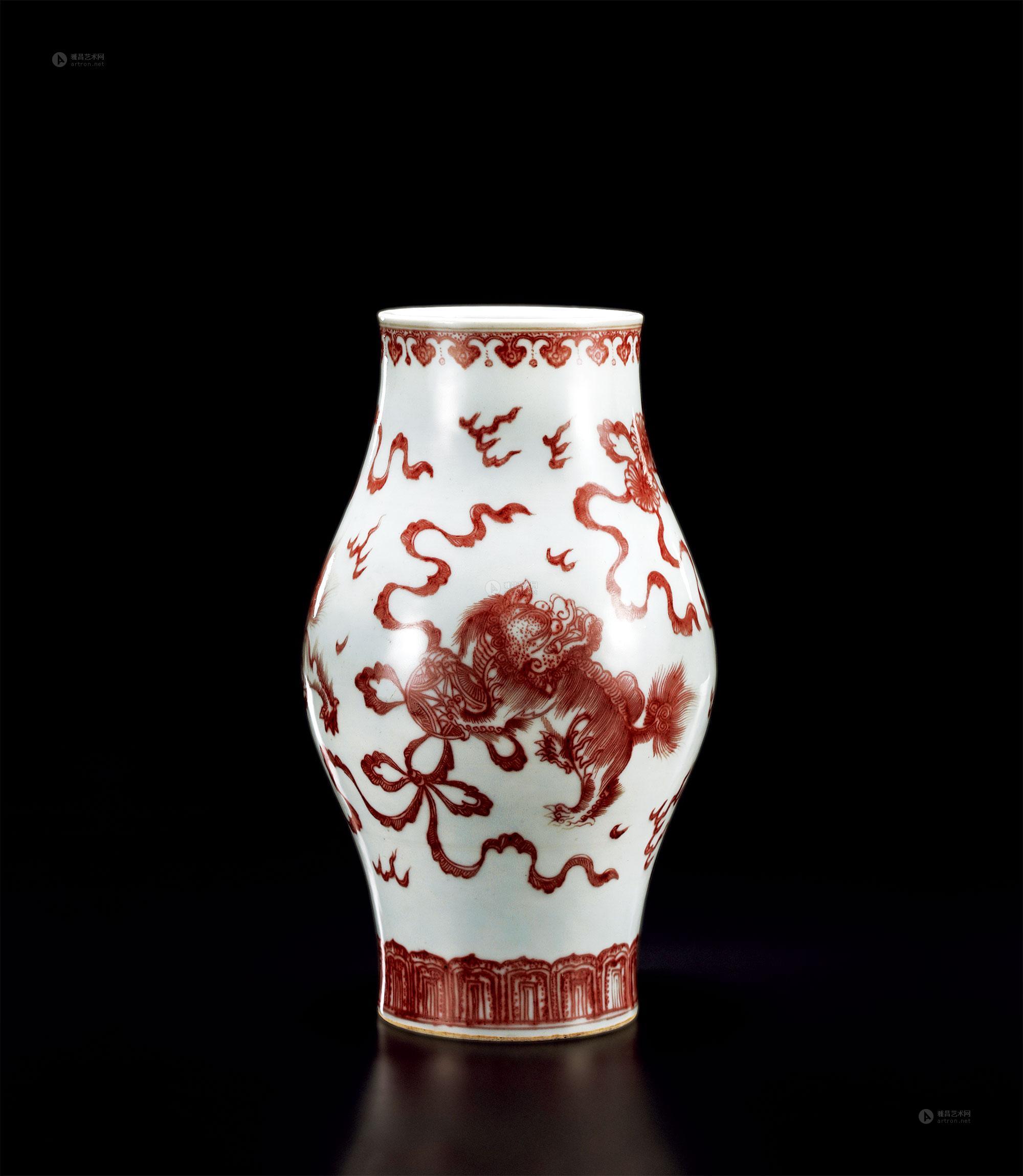 釉里红三狮图橄榄瓶】拍卖品_图片_价格_鉴赏_清代青花釉里红瓷器