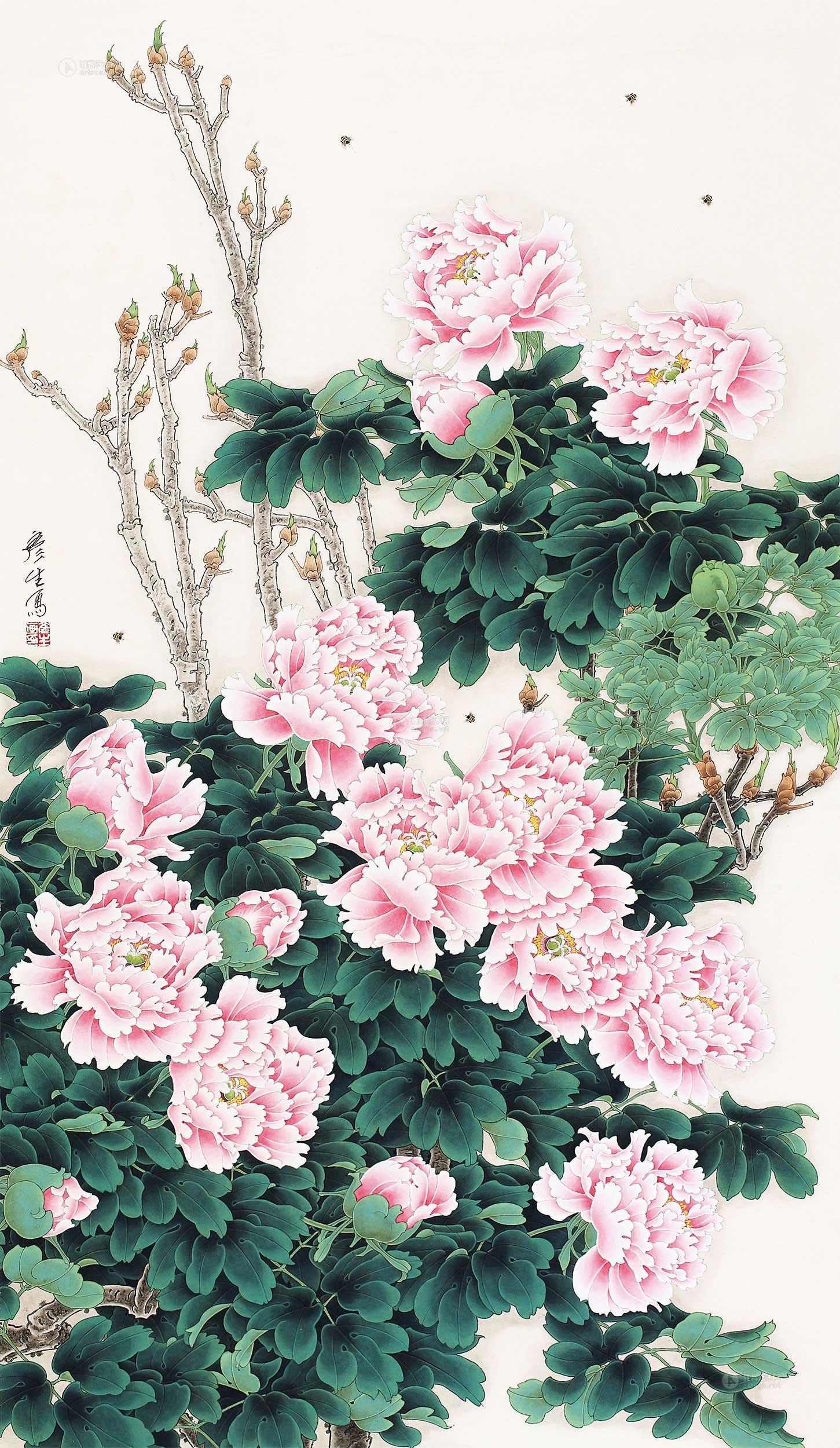 0211牡丹立轴设色纸本