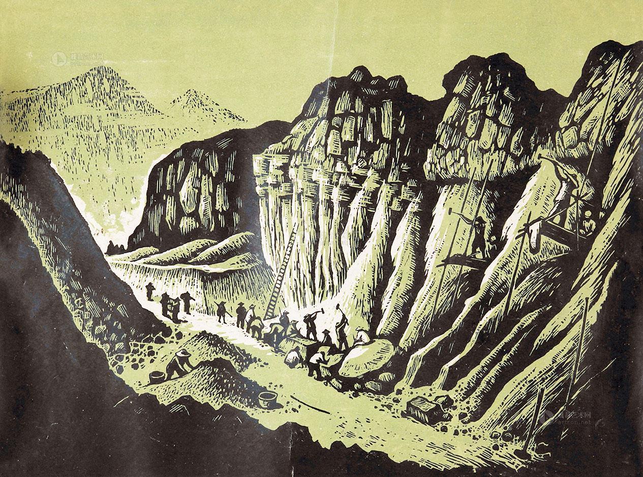 【1957年作 开山采石 套色木刻】拍卖品_图片_价格_鉴赏_版画_雅昌
