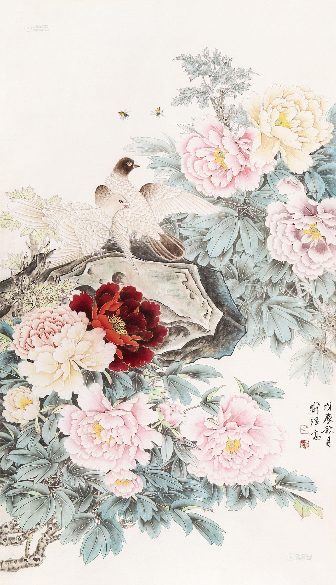 【1988年作 花鸟 立轴 设色纸本】拍卖品_图片_价格_鉴赏_绘画_雅昌艺术品拍卖网