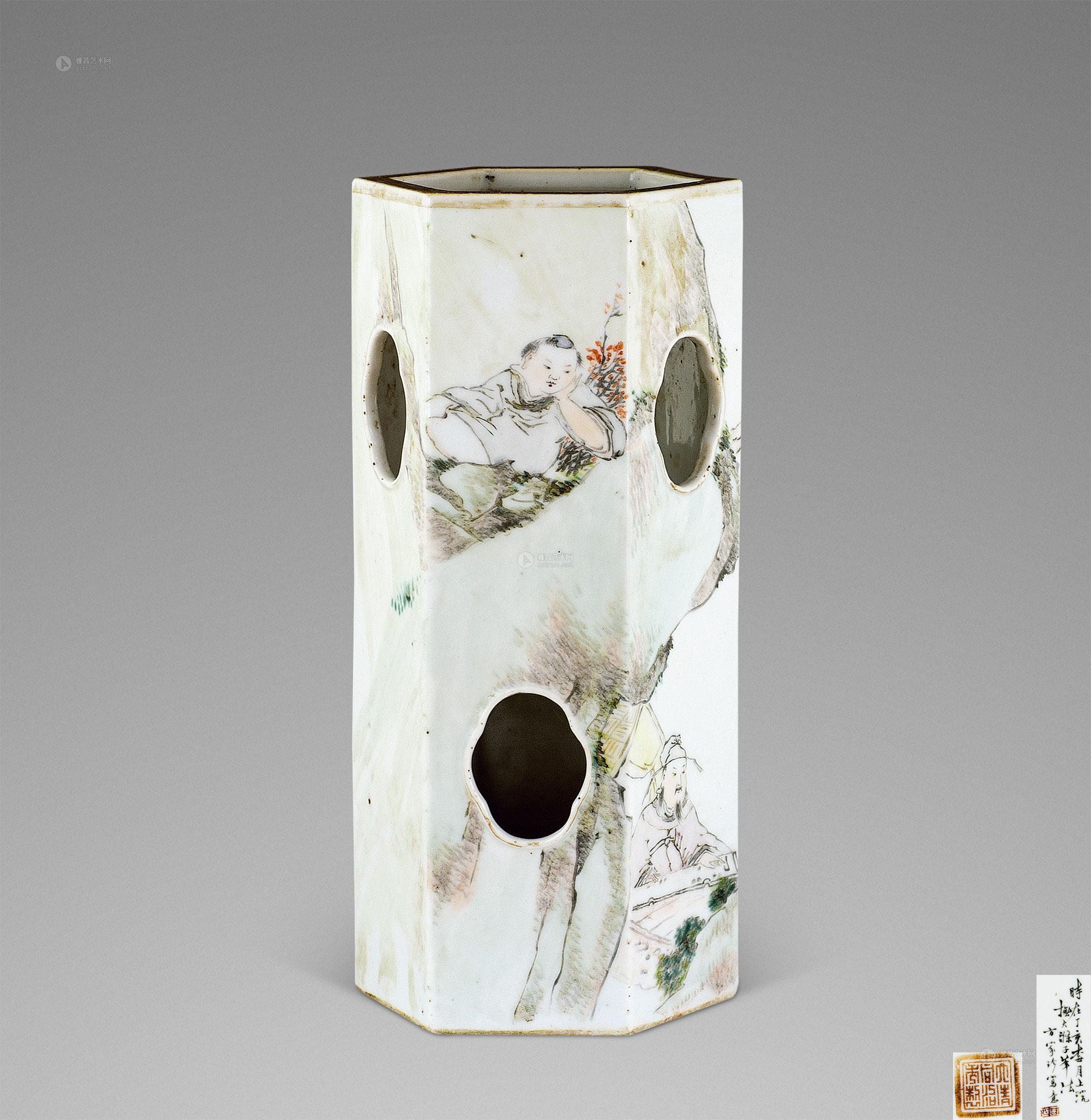 【清 方家珍 浅绛六方帽筒】拍卖品_图片_价格_鉴赏_清代其它彩釉瓷器