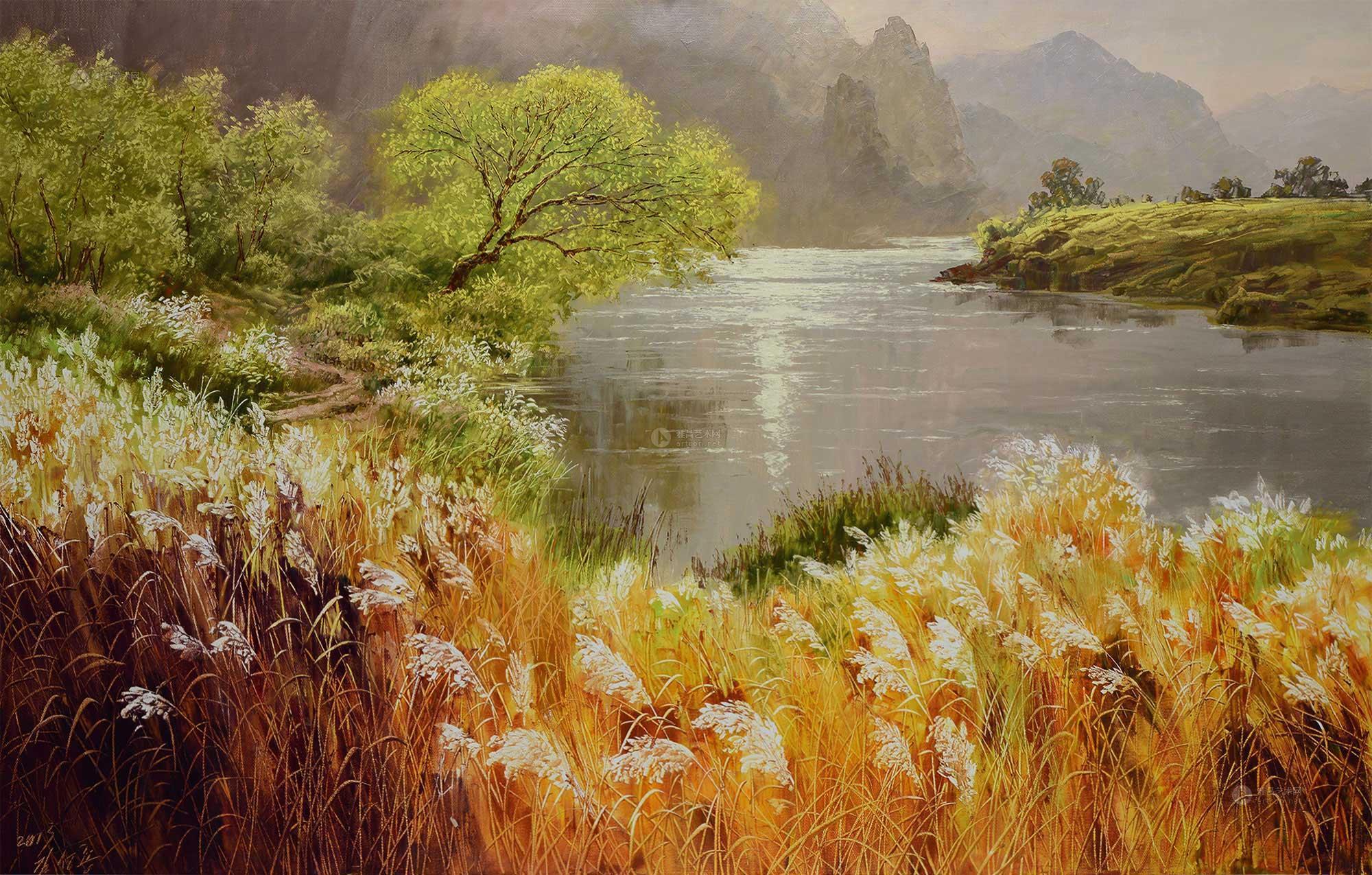 【2013年作 秋天的湖 布面油彩 布面】拍卖品_图片_价格_鉴赏_油画