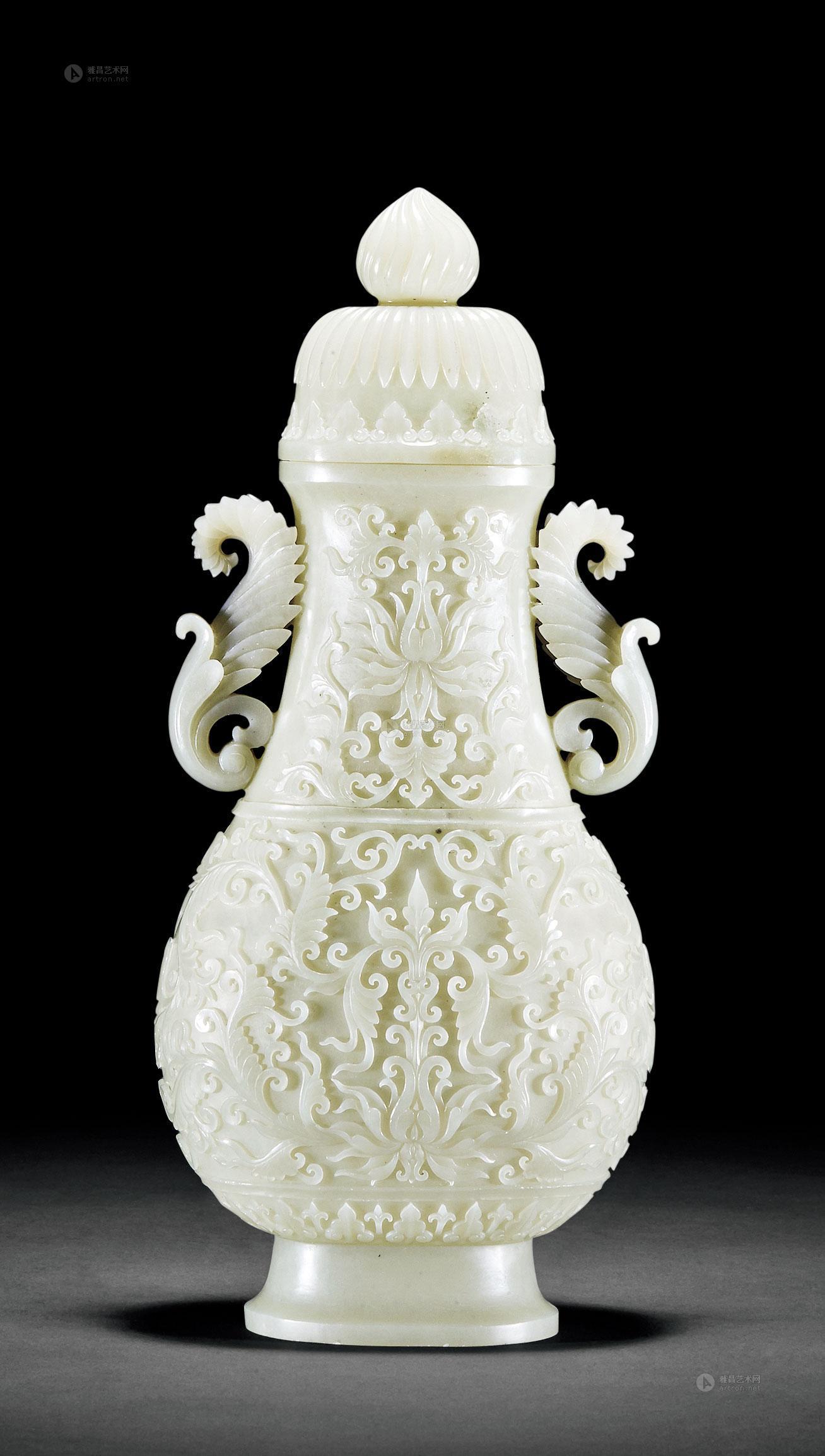 和田玉雕宝相花纹双耳瓶】拍卖品_图片_价格_鉴赏_摆件_雅昌艺术品