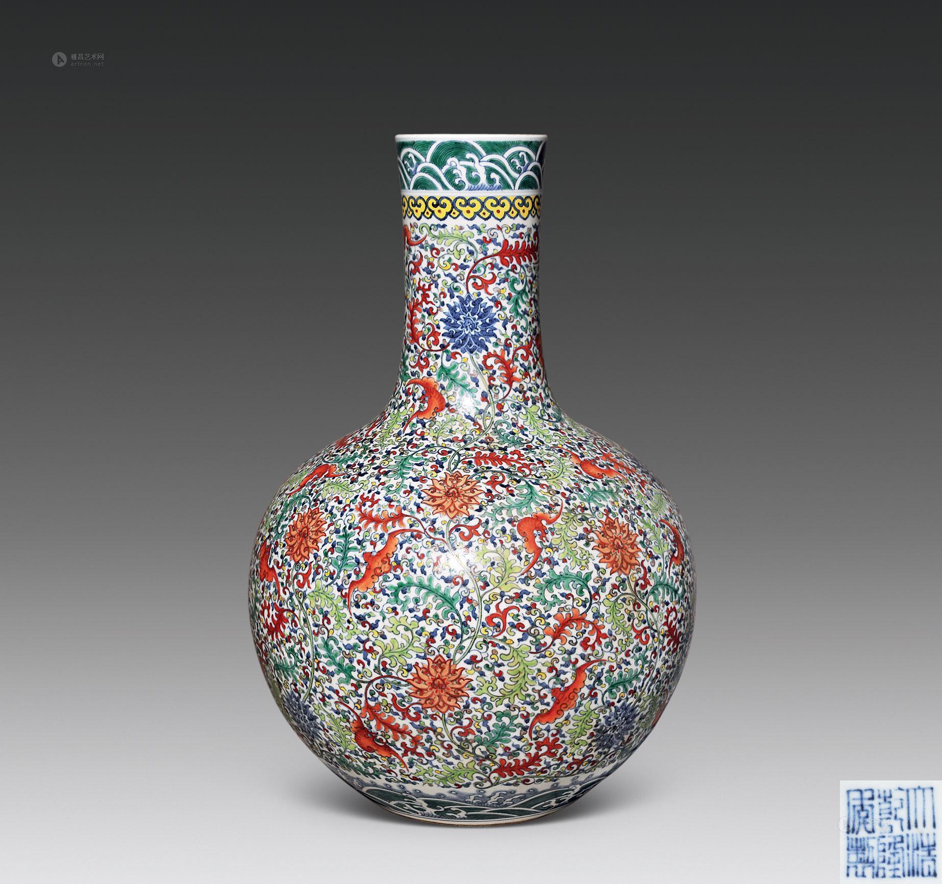【清光绪 斗彩缠枝莲纹天球瓶】拍卖品_图片_价格_鉴赏_清代斗彩瓷器