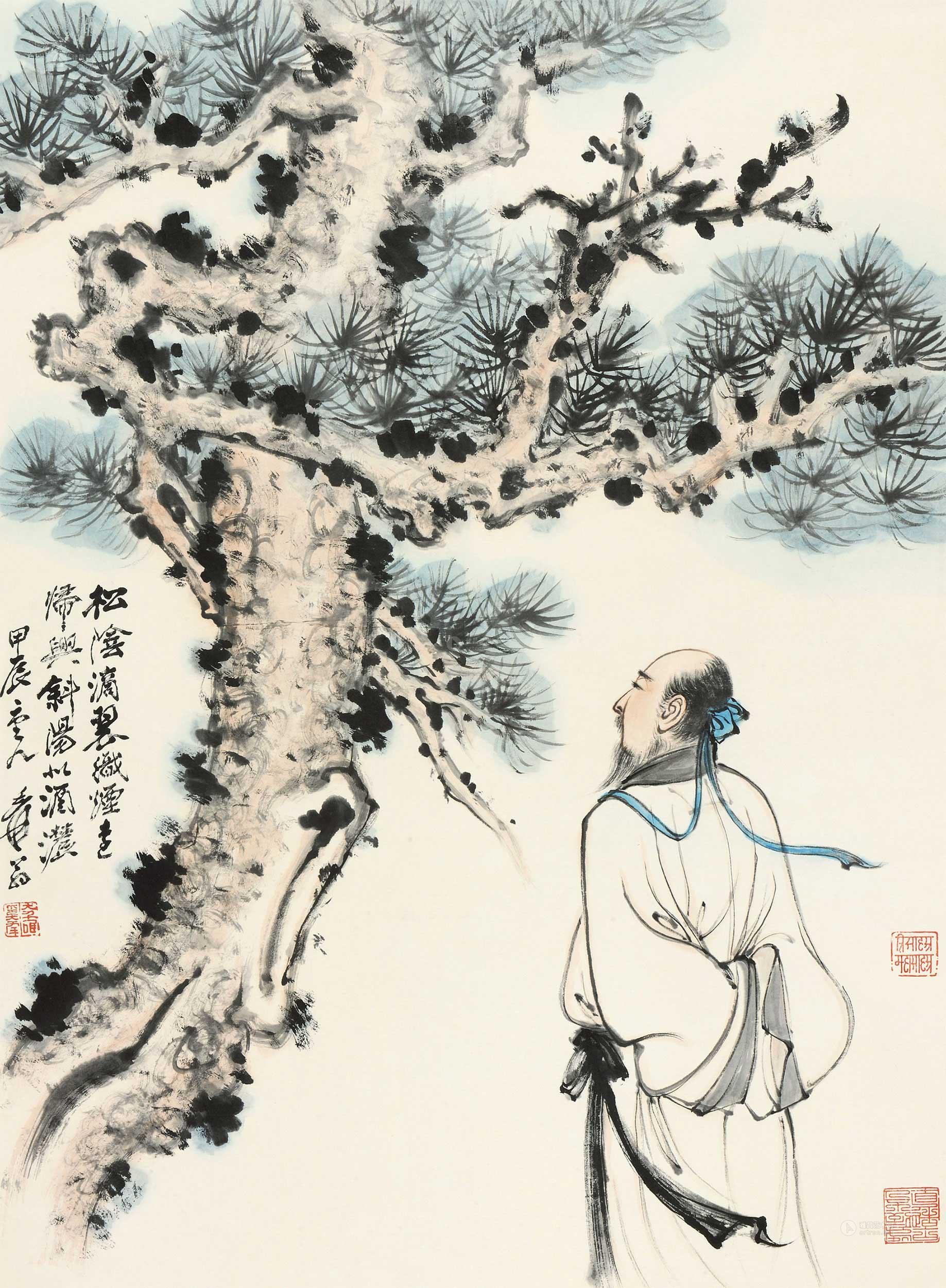 0228松下高士镜心设色纸本