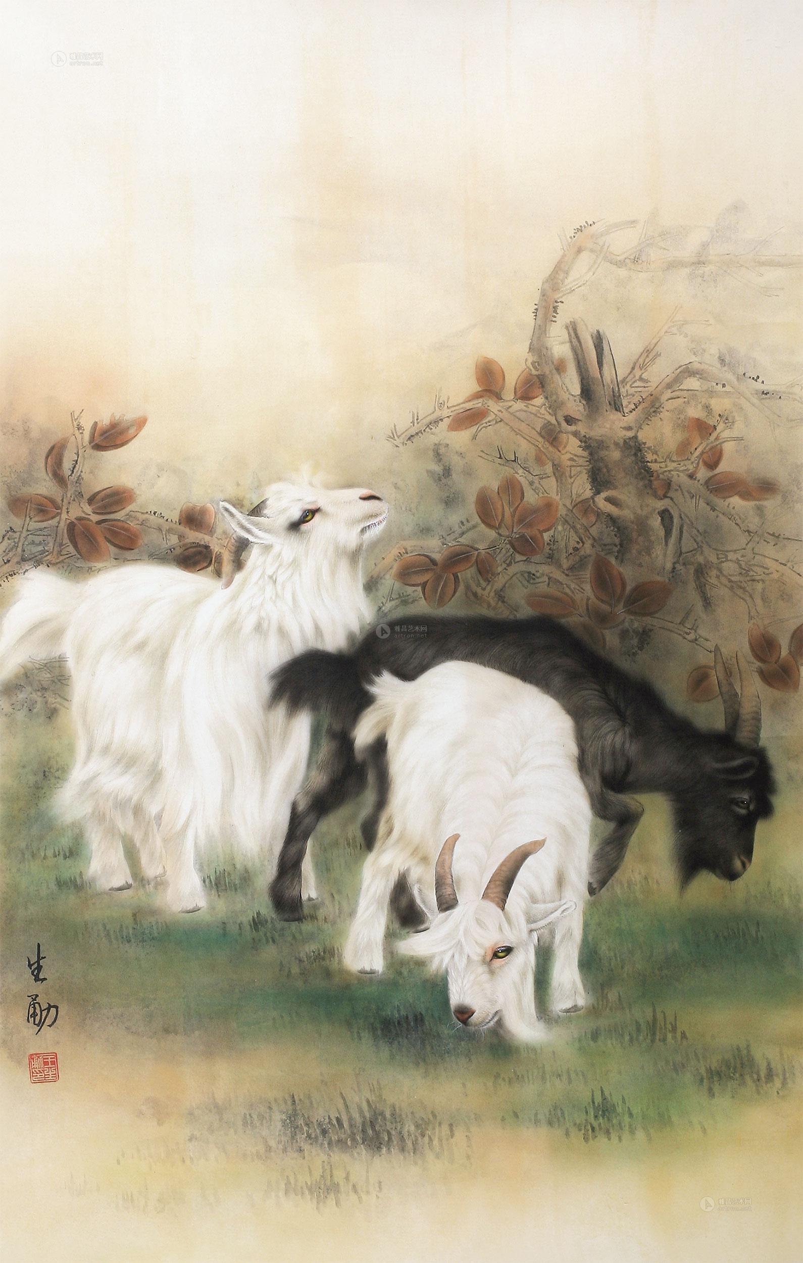 0990三羊图镜心绢本设色