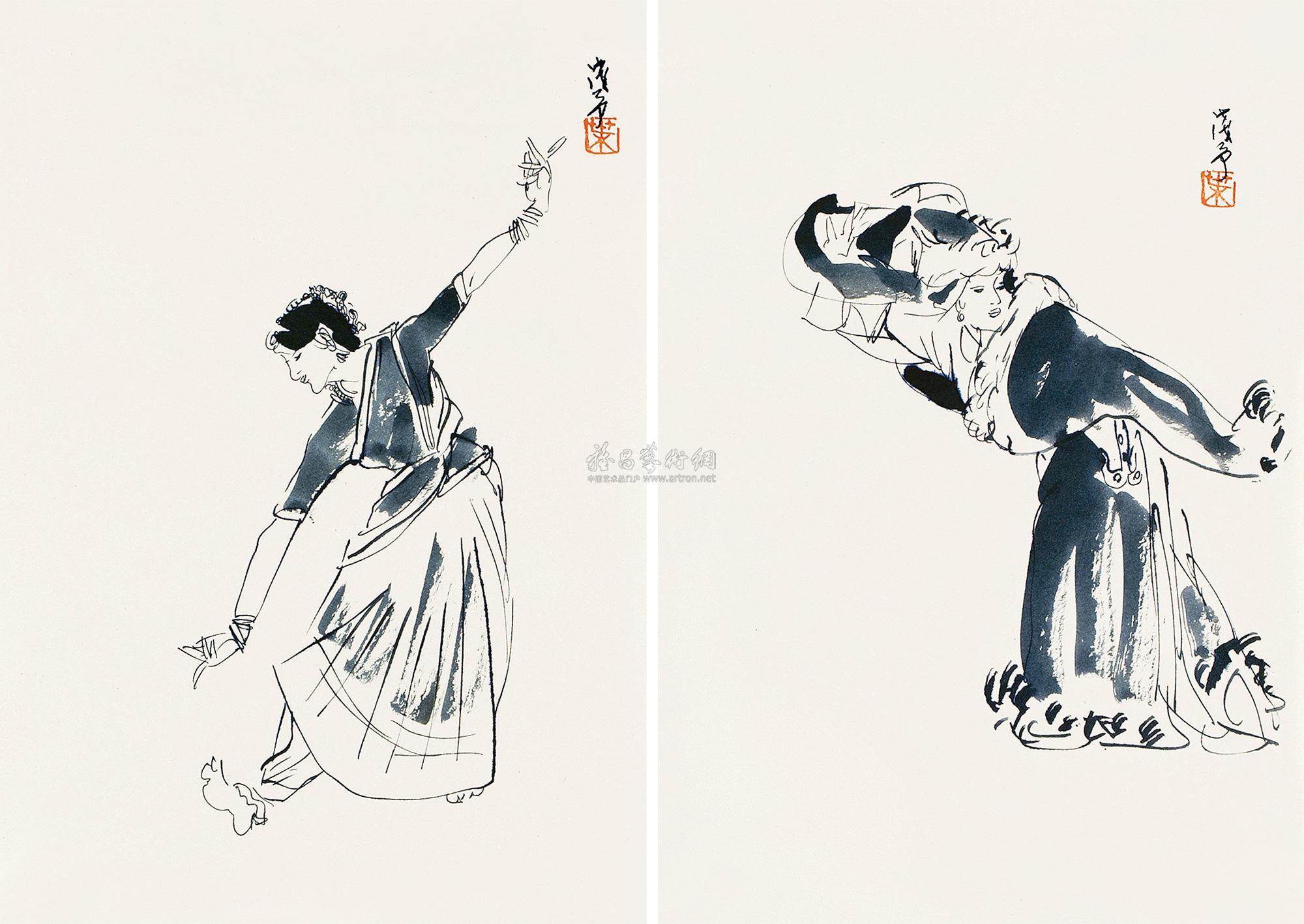 0224舞蹈镜心水墨纸本