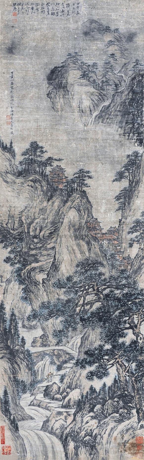 【溪山策杖图 立轴 纸本】拍卖品_图片_价格_鉴赏