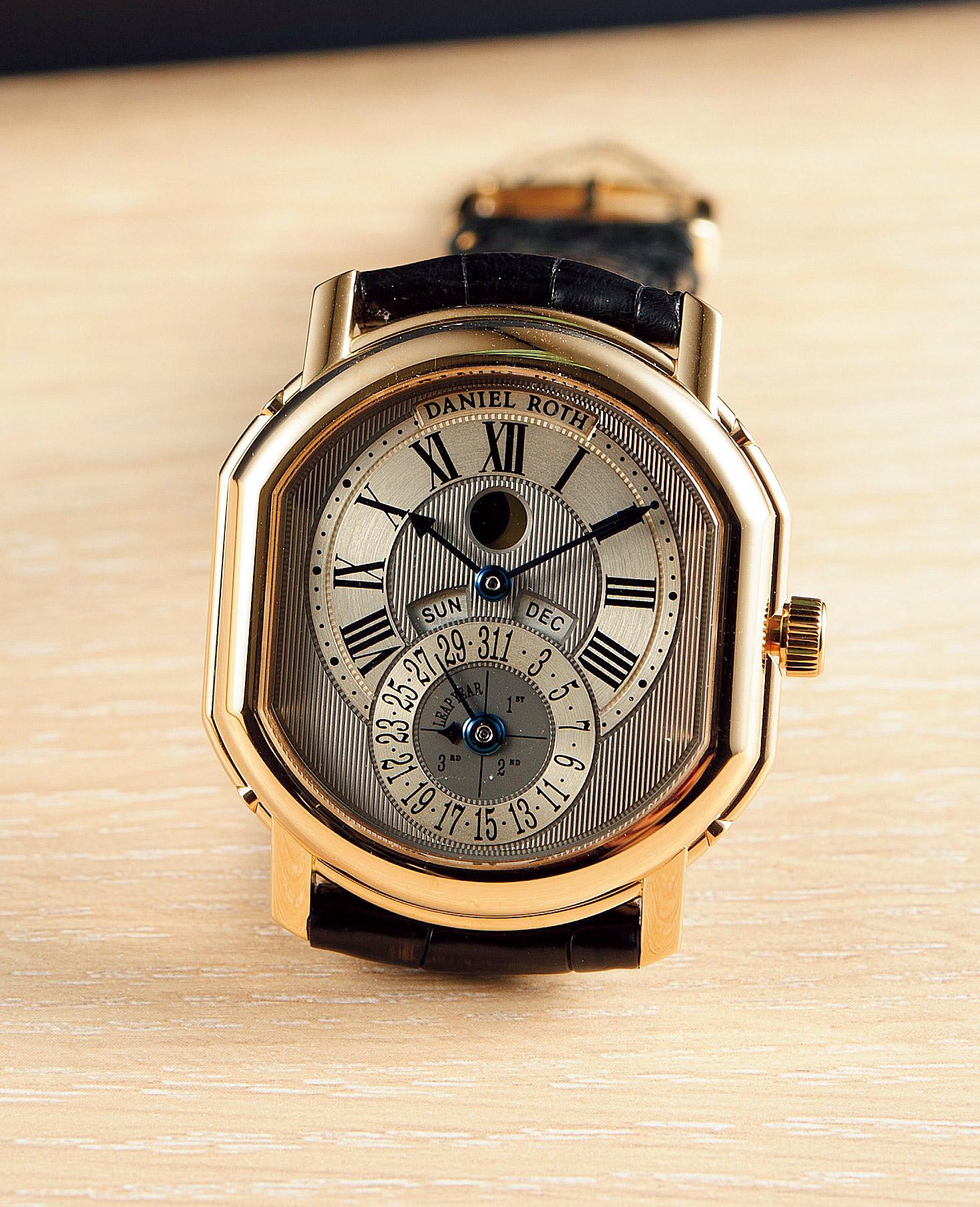 0642全新丹尼诺夫18k玫瑰金自动万年历月相透视背皮带腕表