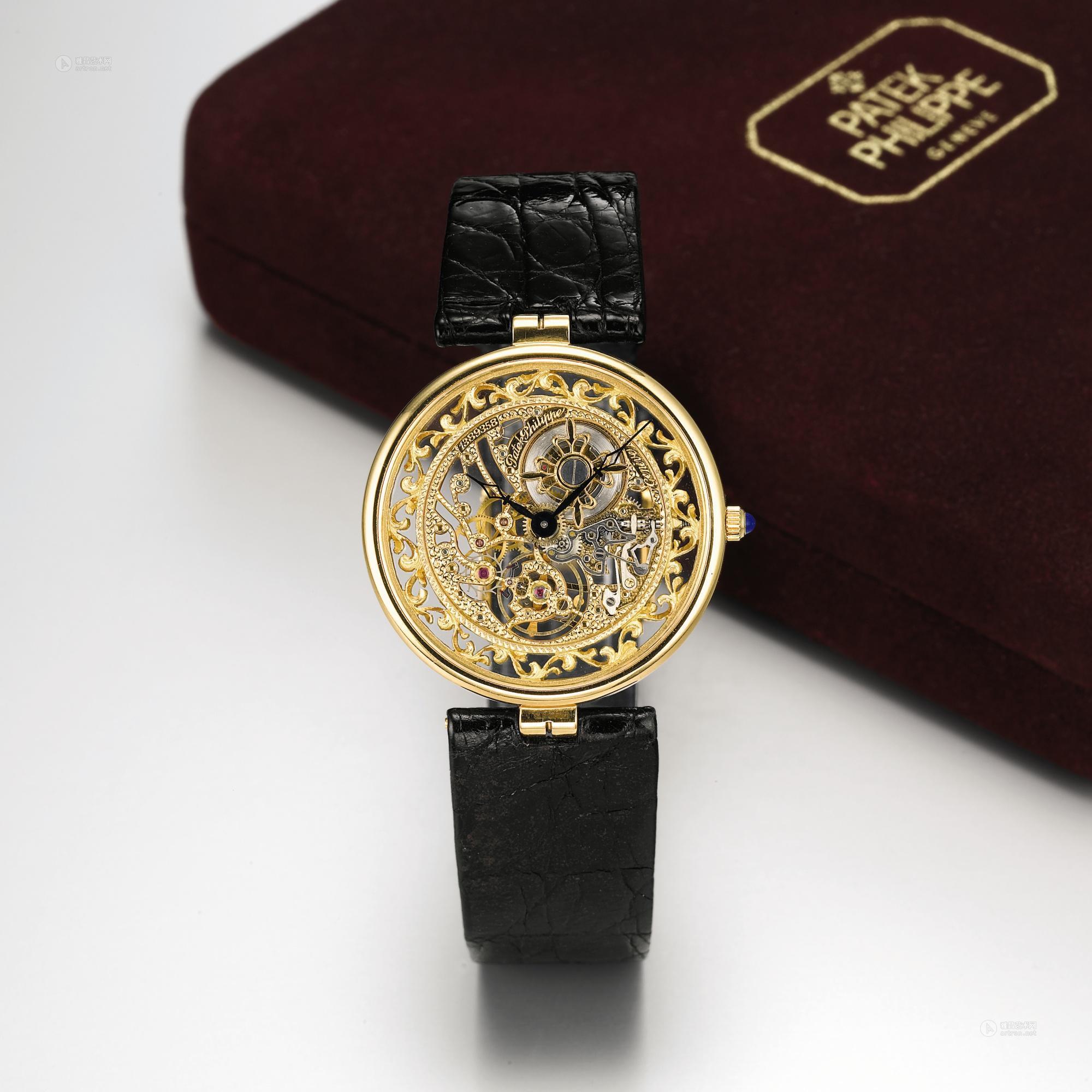 2438百达翡丽squelette3883型号精美罕有黄金镂空自动上链腕表年份约