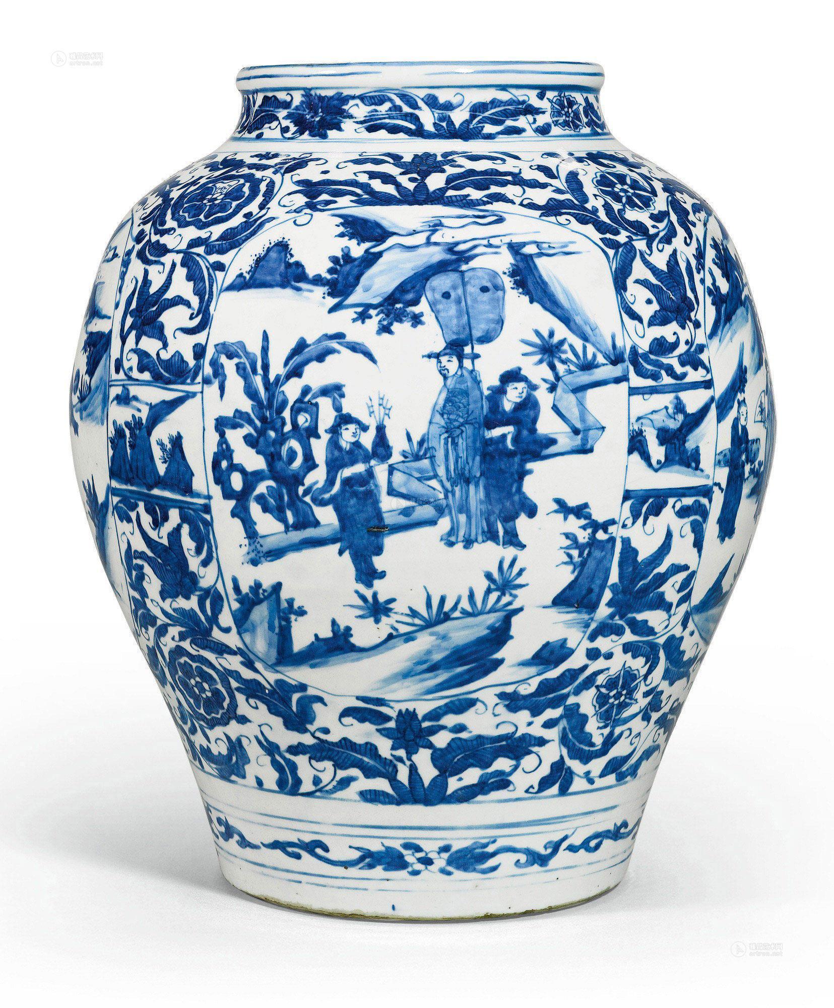 【明万历 青花山水人物图罐】拍卖品_图片_价格_鉴赏_明代青花瓷器