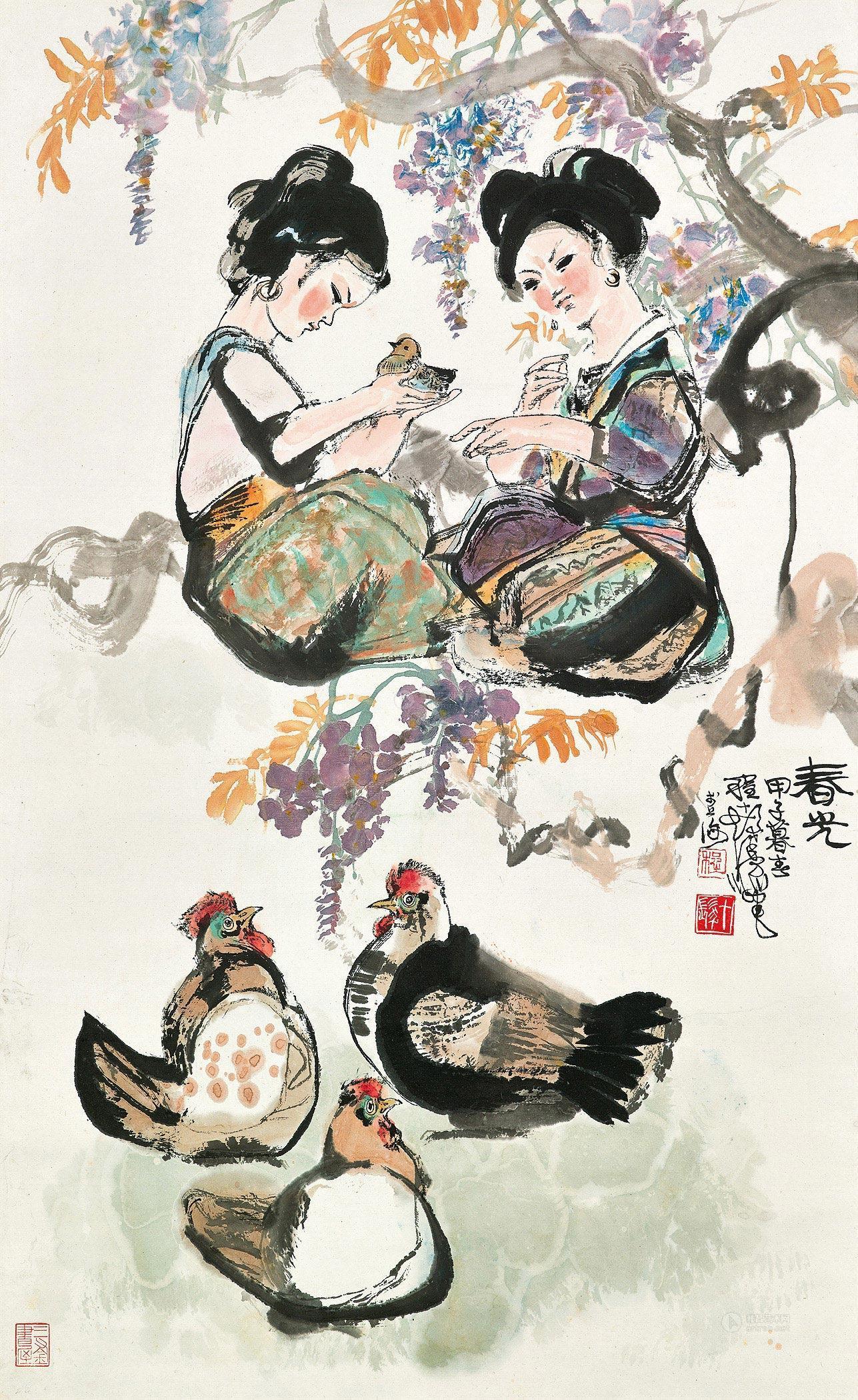 11961984年作春光立轴设色纸本