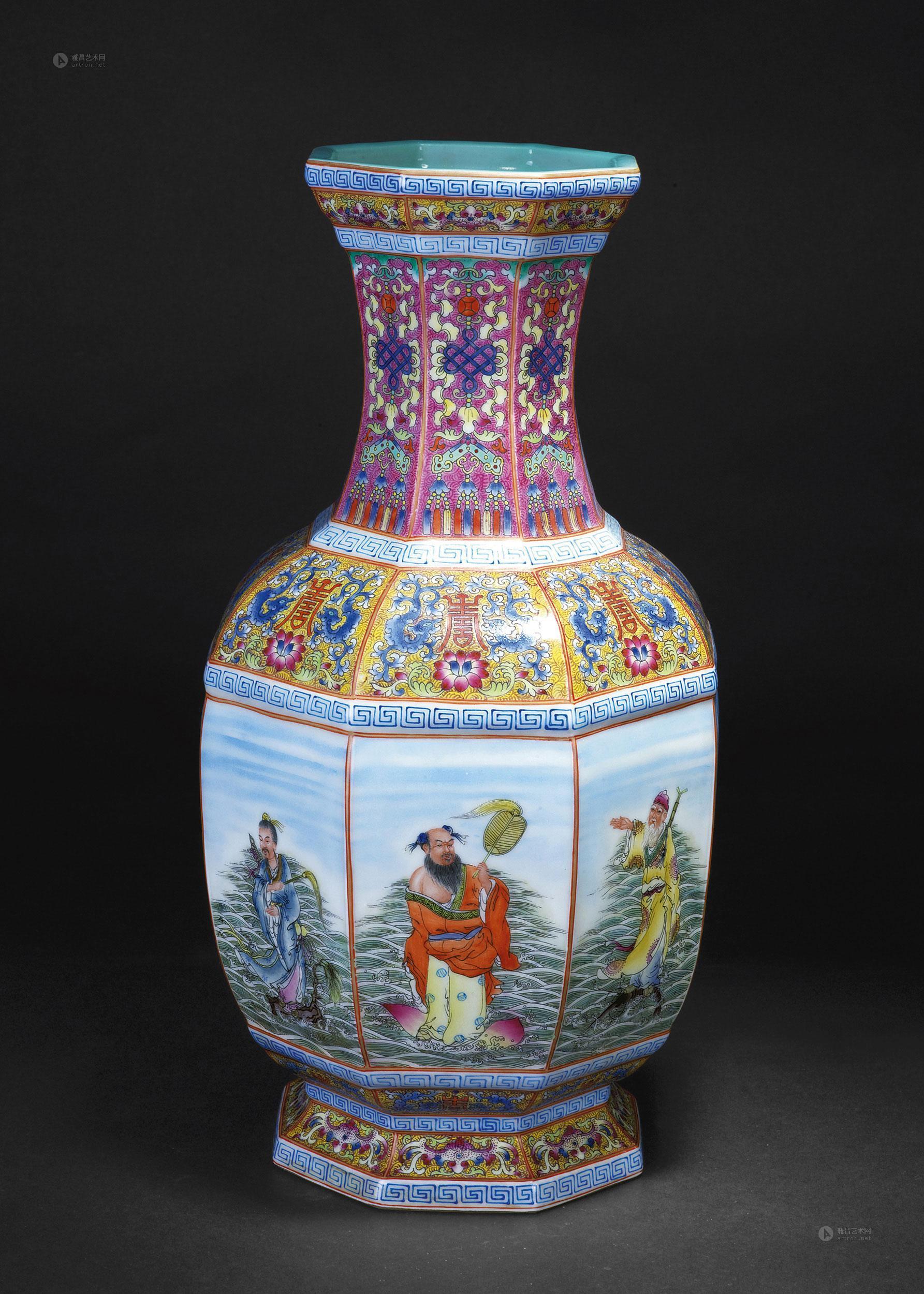 0034 清晚期 八仙过海八棱瓶