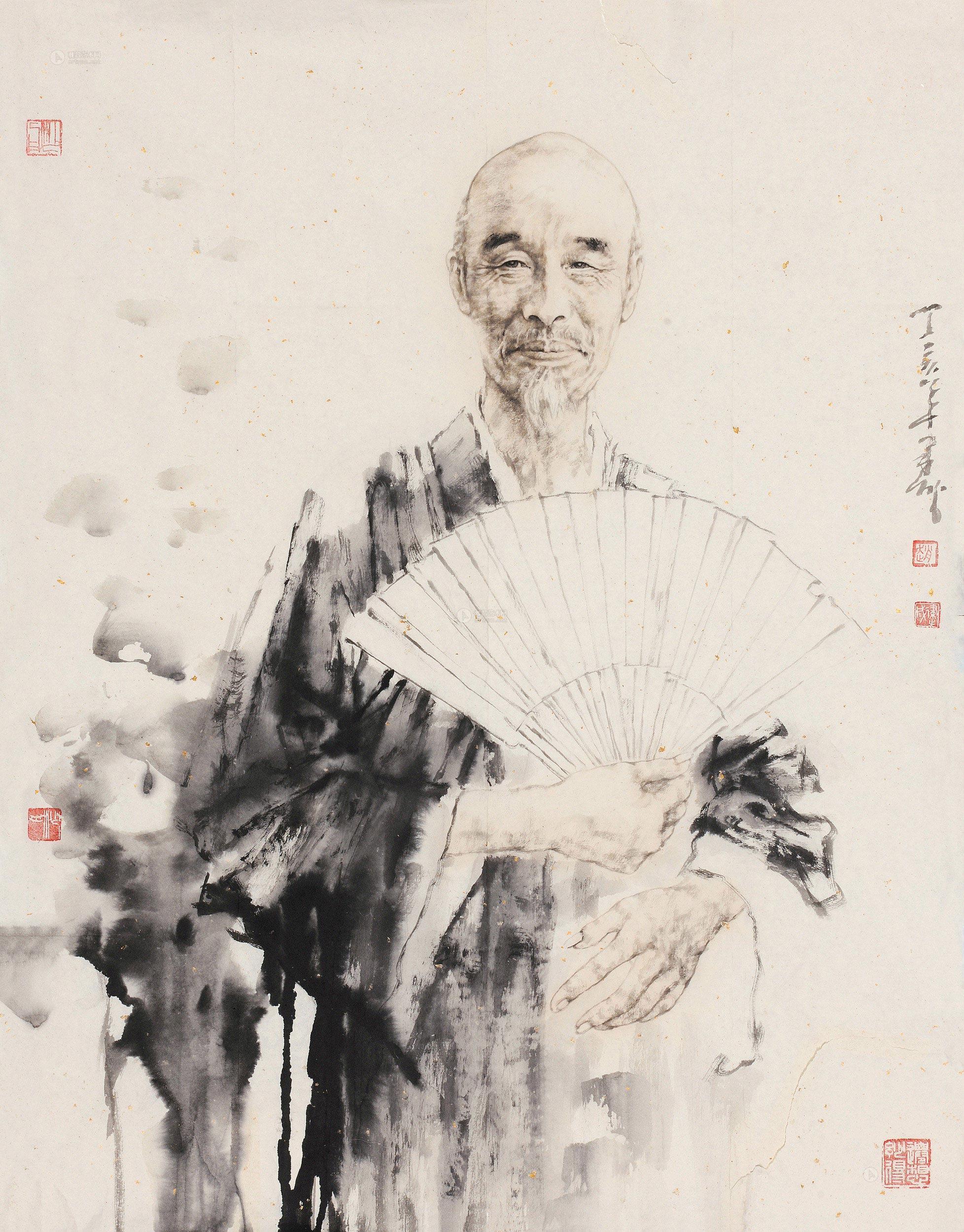 01032007年作弘一法师像镜心水墨纸本