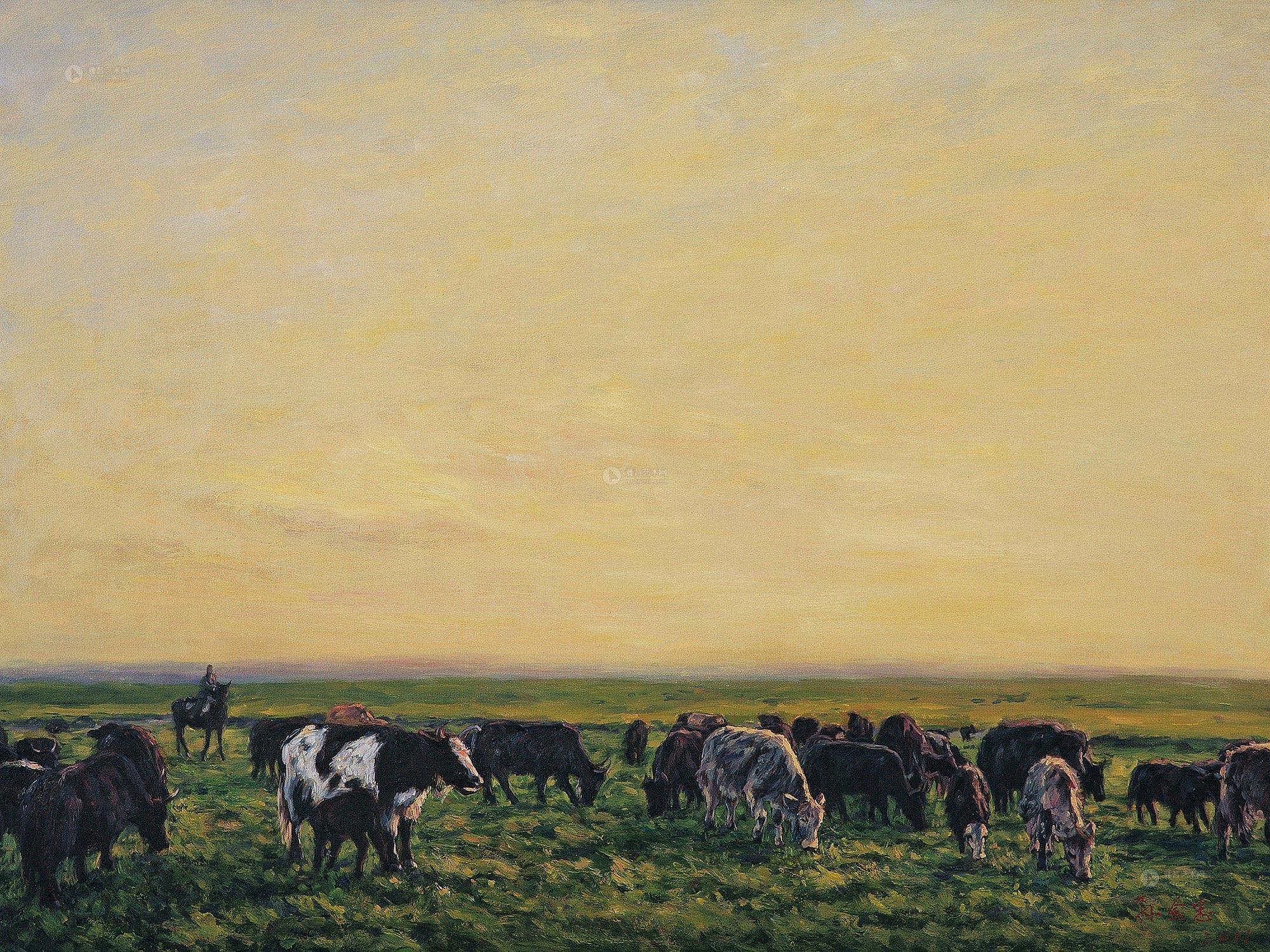 09932011年作草原牧歌布面油画