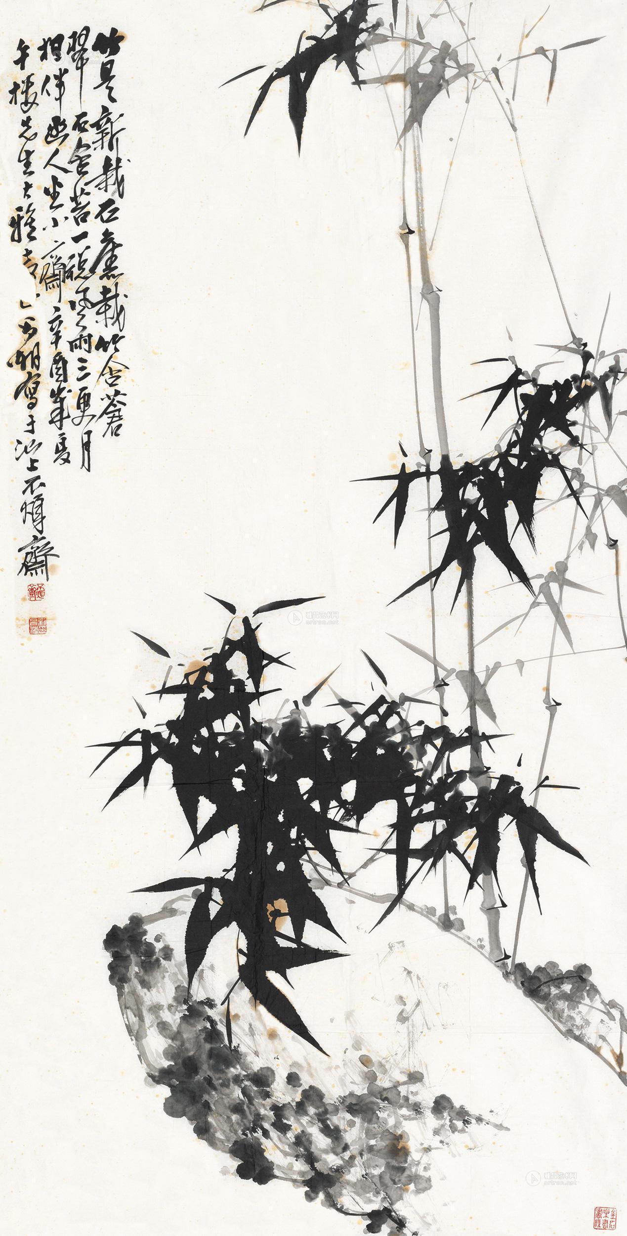 0127 辛酉(1981)年作 墨竹图 镜片 水墨纸本