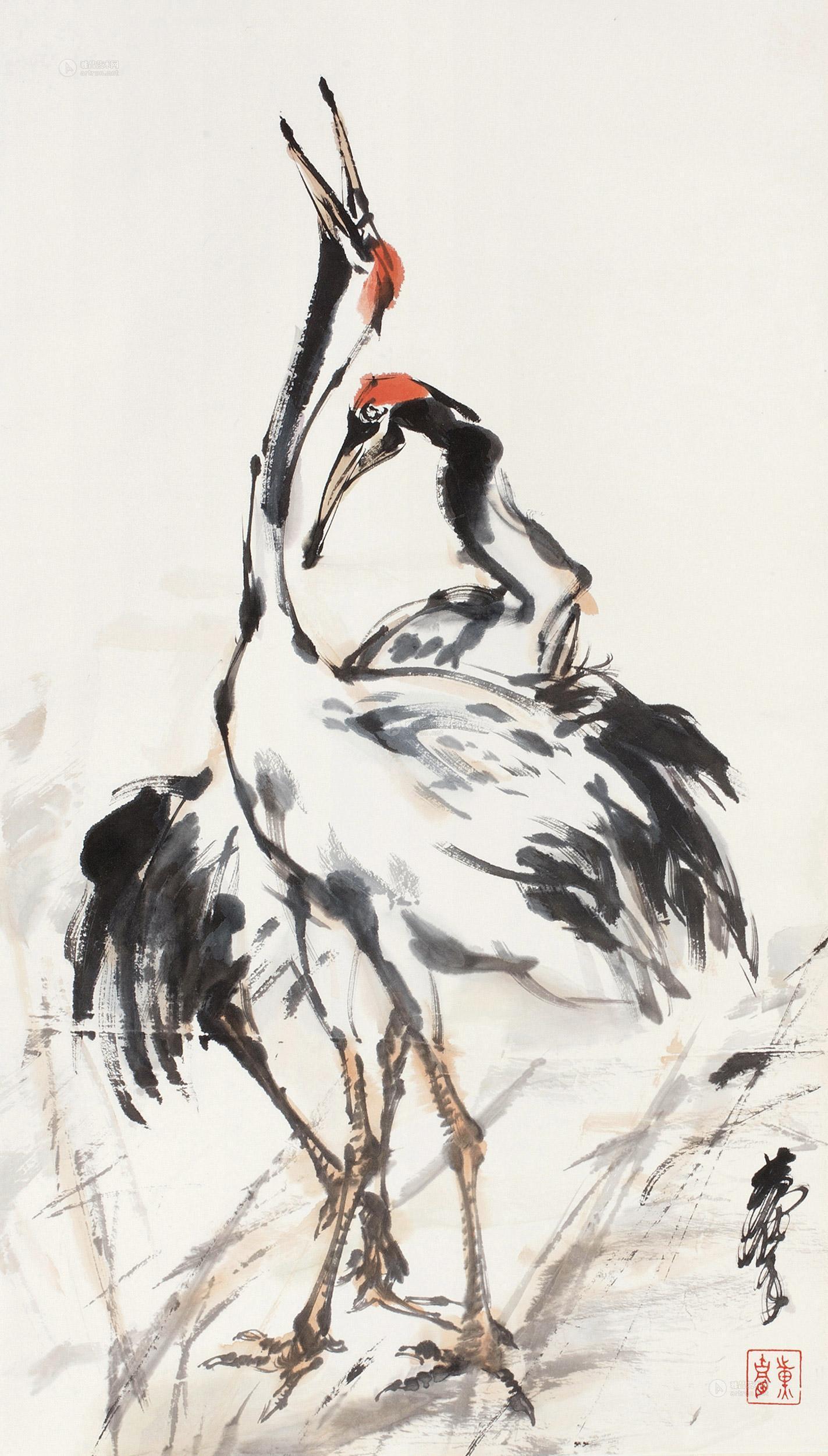 0033 仙鹤 立轴 设色纸本